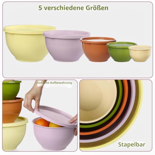 Detalle 1 de Greentainer Rührschüssel-Set mit Deckeln, 5 Größen, stapelbar und BPA-frei