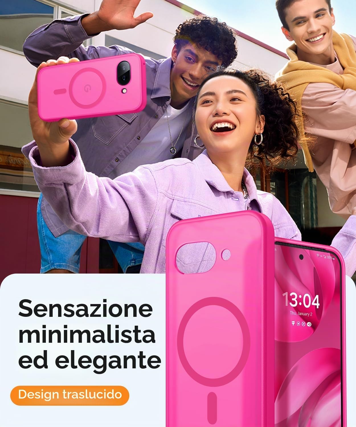 Detalle de CANSHN Magnetica Cover per Google Pixel 9a (6.3”) – protezione fotocamera a copertura totale, retro opaco e design sottile