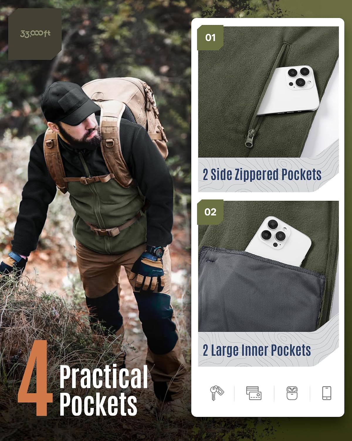 Thumbnail 5 de 33,000ft Herren Fleecejacke leicht als Übergangsjacke & Midlayer