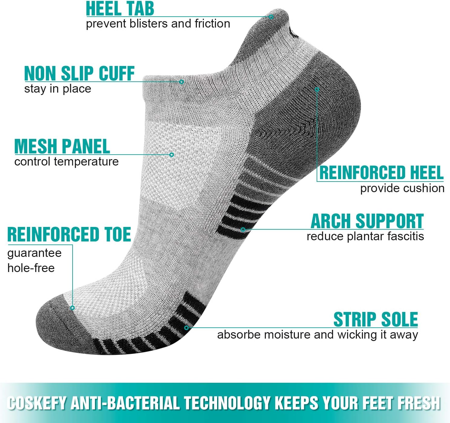 Thumbnail 2 de Coskefy Thick Cushion Ankle Trainer Socks (6 Pairs) for Men & Women