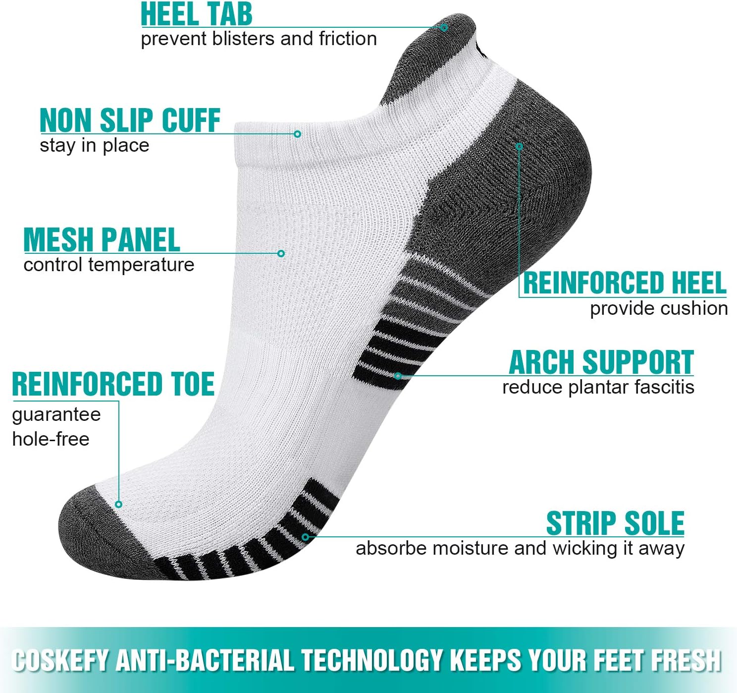 Thumbnail 3 de coskefy Running Socks Thick Cushion Ankle Trainer Socks – 6 Pairs