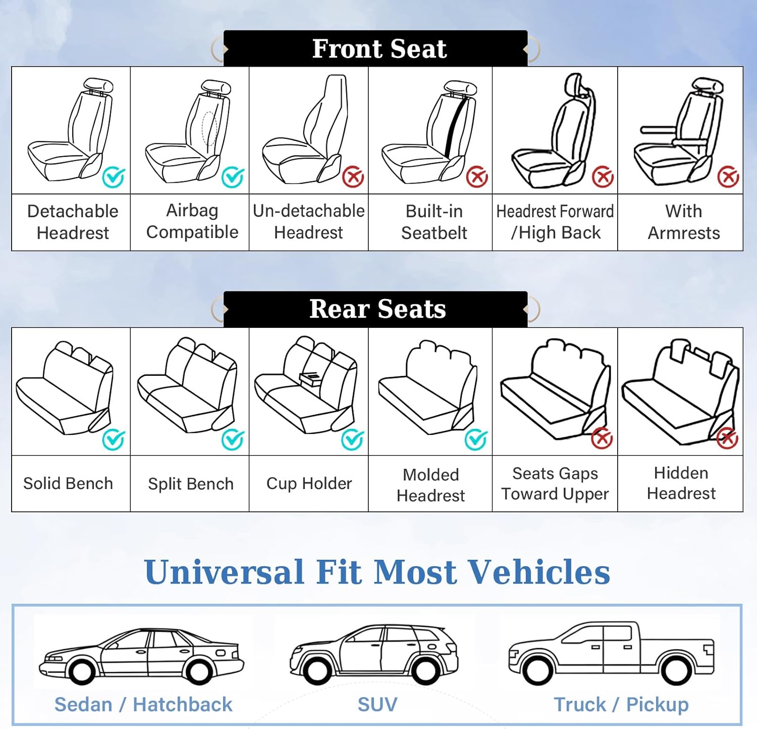 Thumbnail 6 de Coverado Car Seat Covers Nappa Leather, 2 Pack