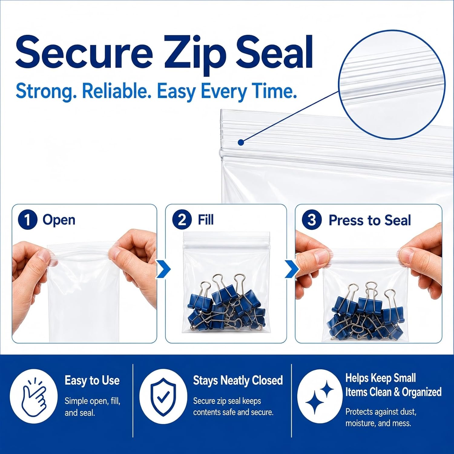 Detalle de Bonison Pbag4 Clear Zipper Bags, 4 Sizes, 2 Mil LDPE