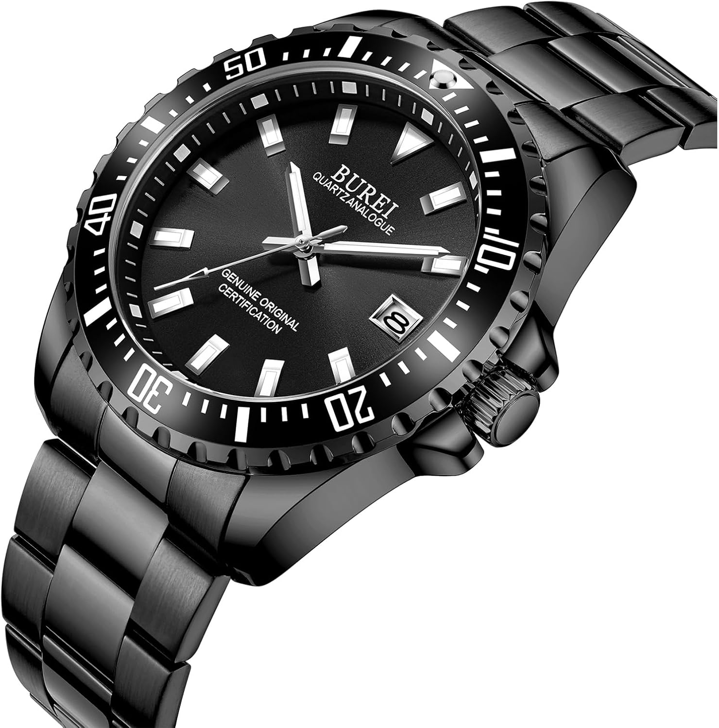 Detalle 2 de BUREI Montre homme quartz, cadran grand