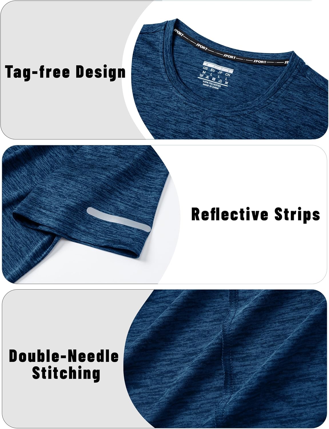 Detalle 2 de KEFITEVD Men’s Quick Dry 4-Way Stretch Sport T-Shirt (Short Sleeve, Reflective)