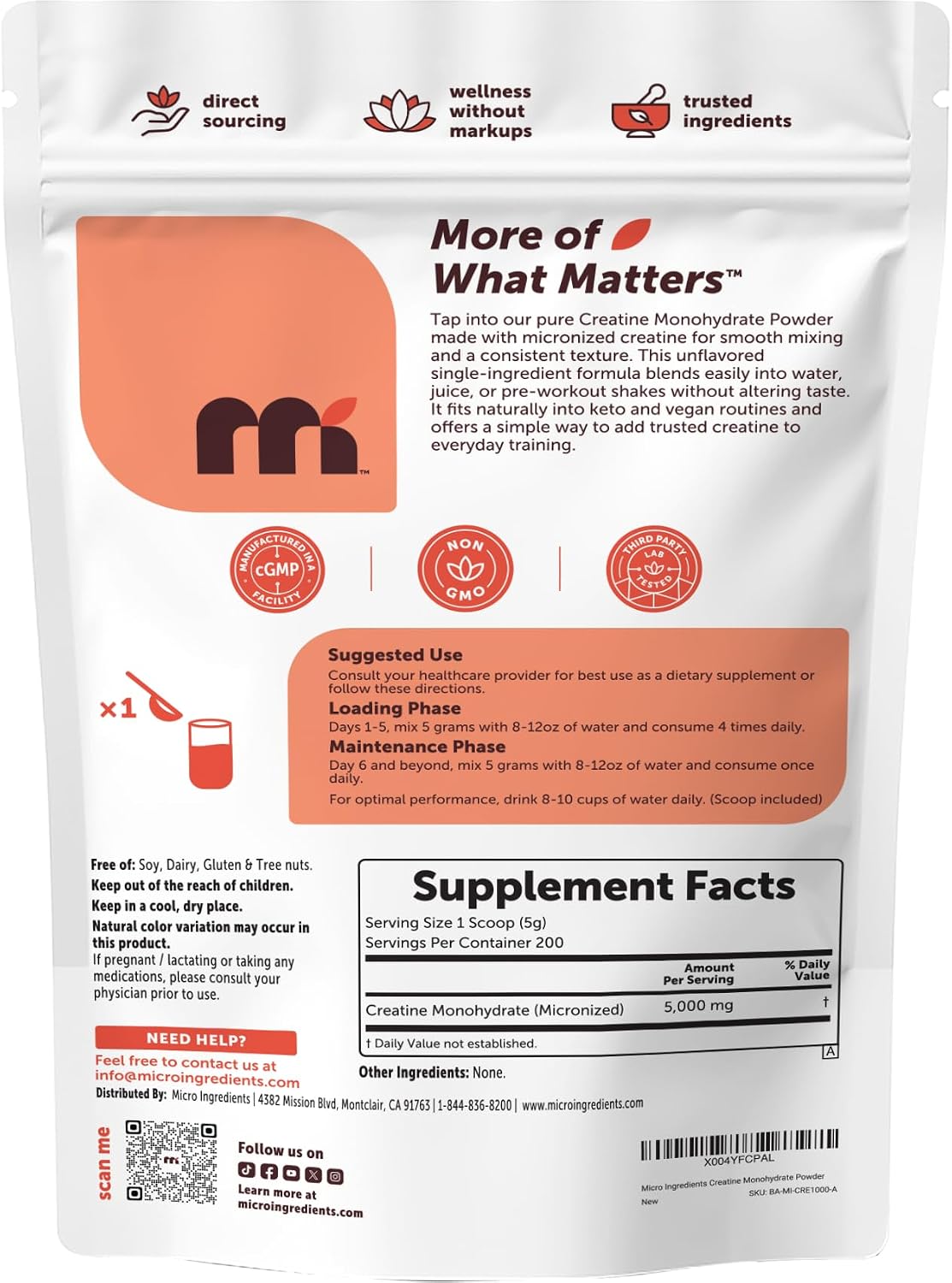 Thumbnail 6 de Micro Ingredients CRE-0500 Creatine Monohydrate Powder, 1 kg, Unflavored