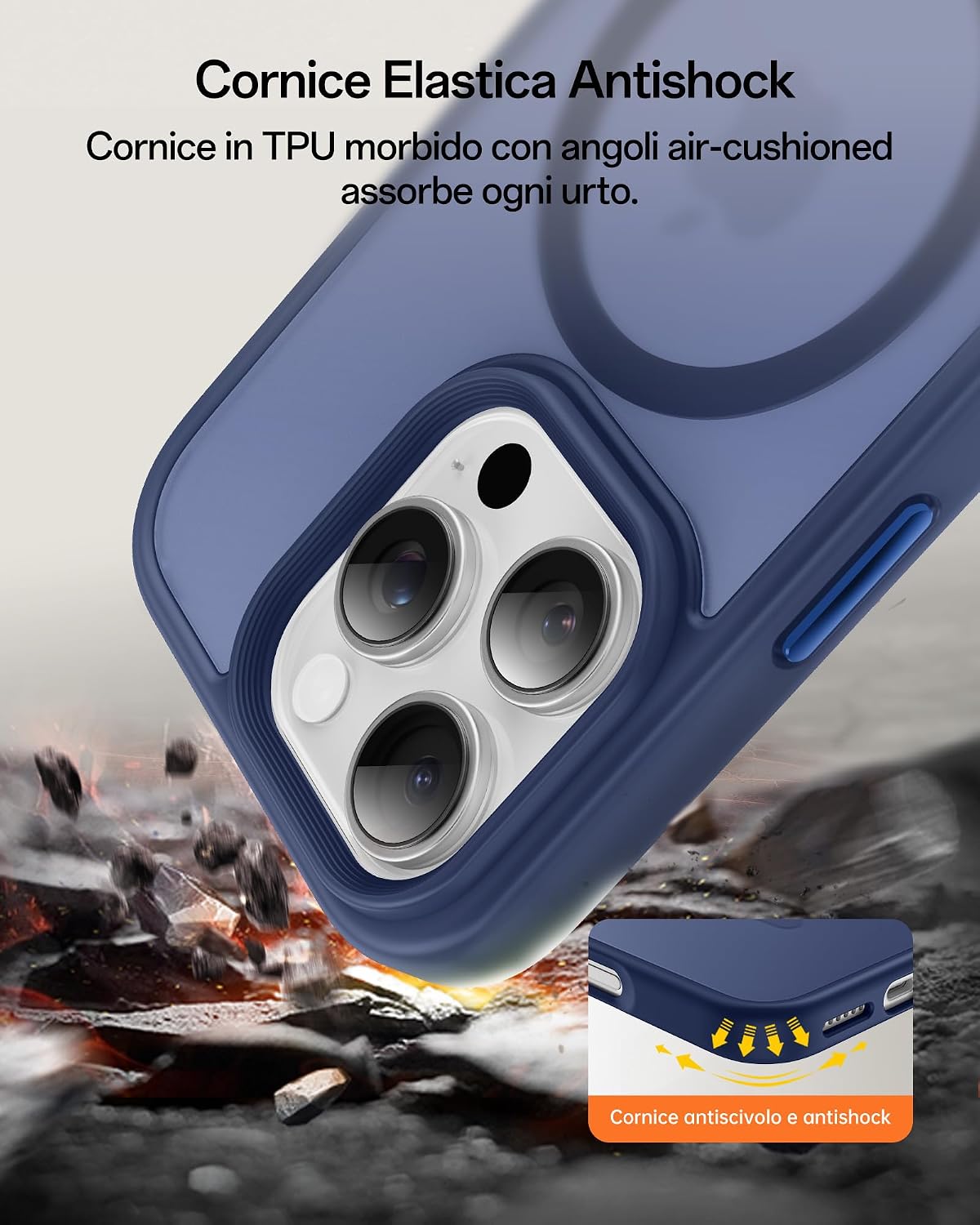 Detalle de UNBREAKcable Custodia magnetica per iPhone 16 Pro da 6,3” compatibile MagSafe, antiurto e protezione camera (blu scuro)