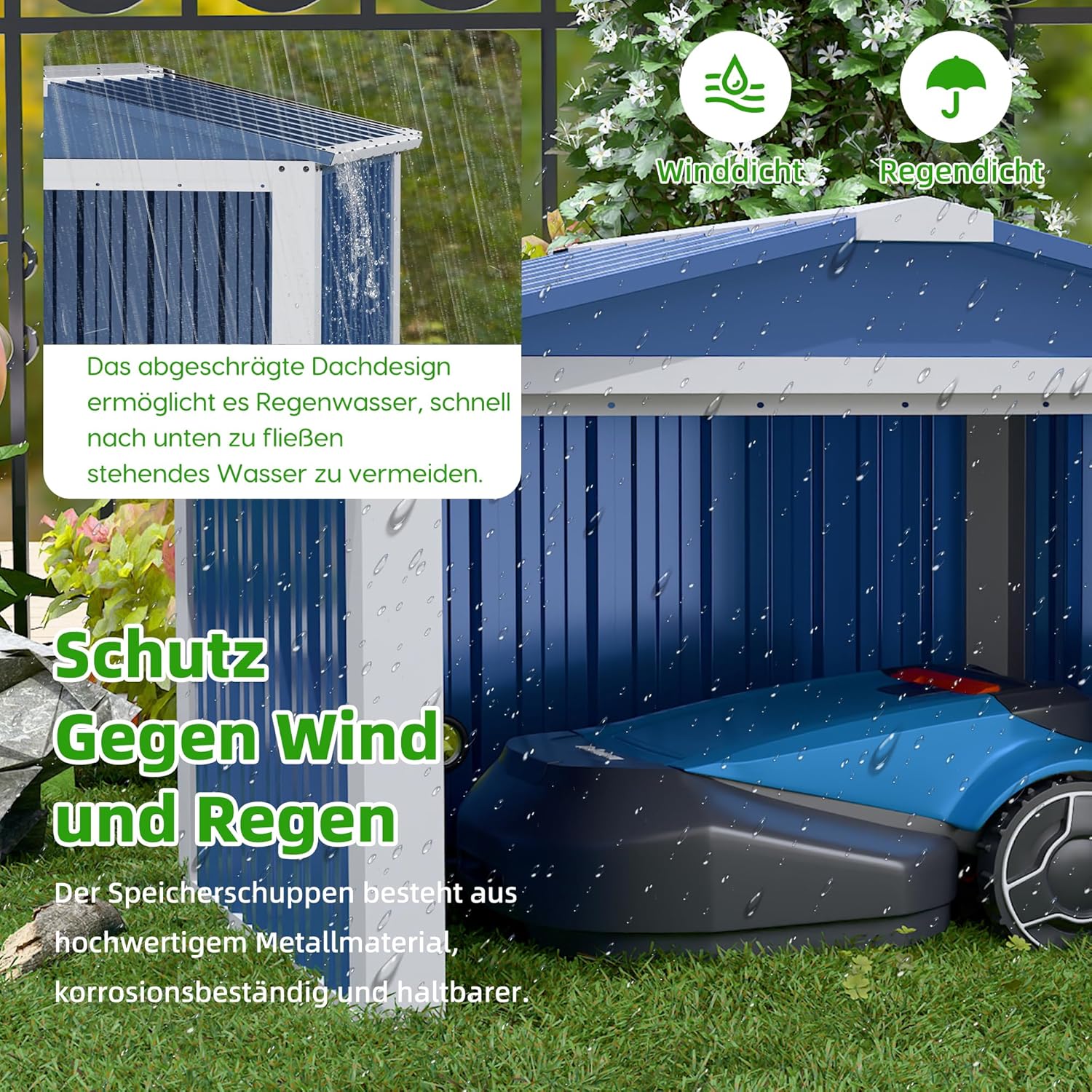 Detalle de SUPEER Metall-Mähroboter-Garage mit Satteldach für Rasenmähroboter und Kleingeräte, schwarz (ca. 62 × 90,5 × 88,8 cm)