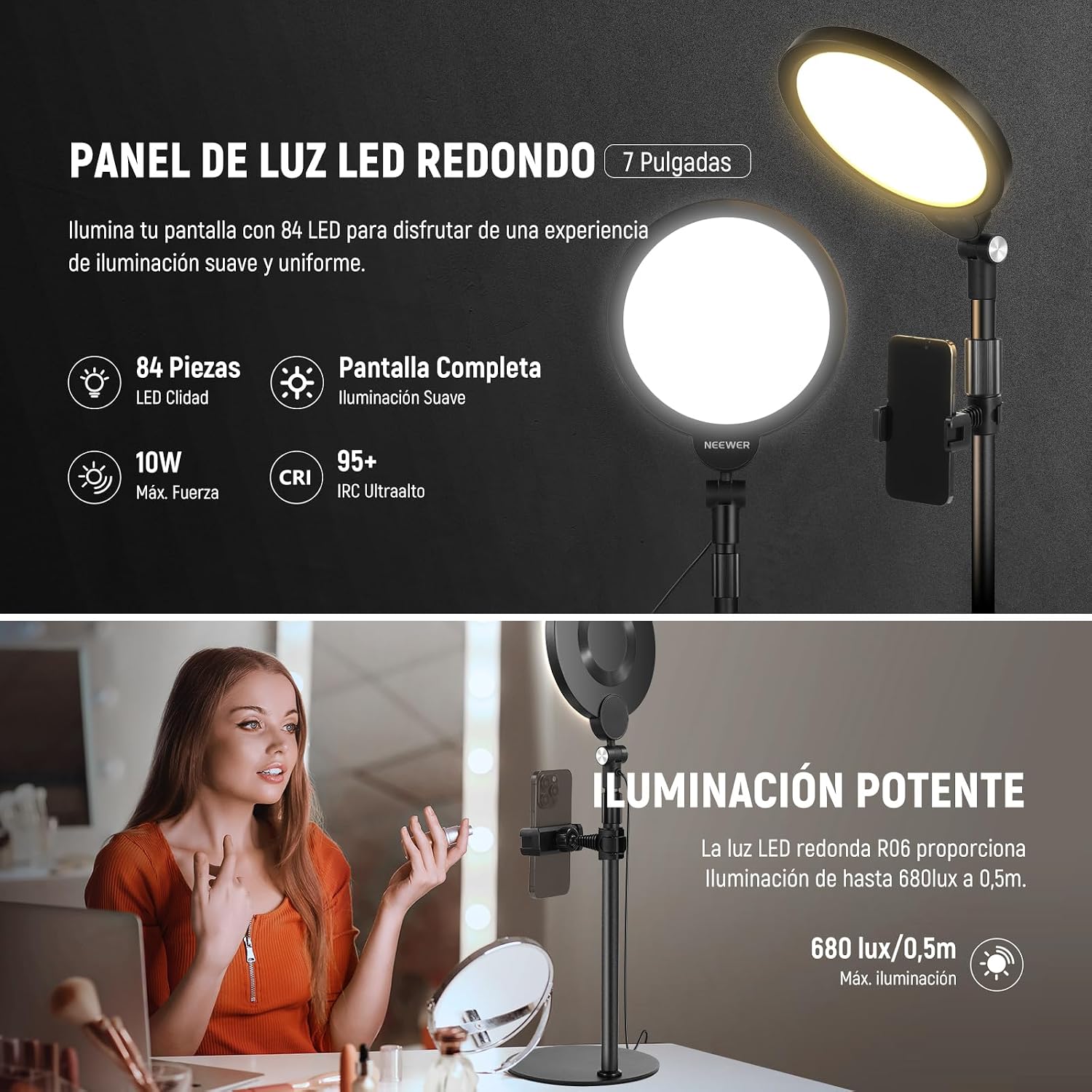 Detalle 2 de NEEWER R06 Luz anillo 7" 10W regulable