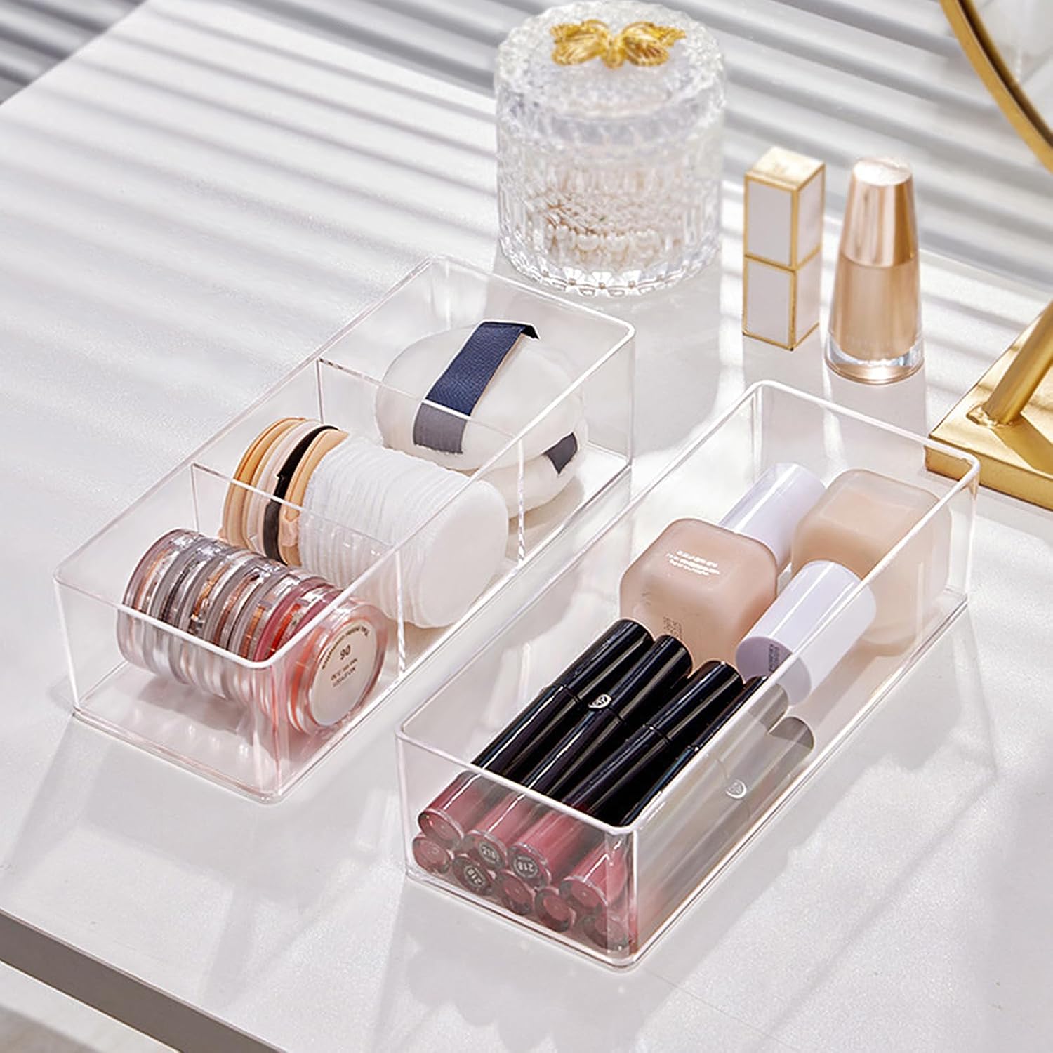 Thumbnail 5 de LUBOXIN Set of 2 Make Up Drawer Organiser – Clear Acrylic, 3-Compartment & 1-Compartment (Stackable)