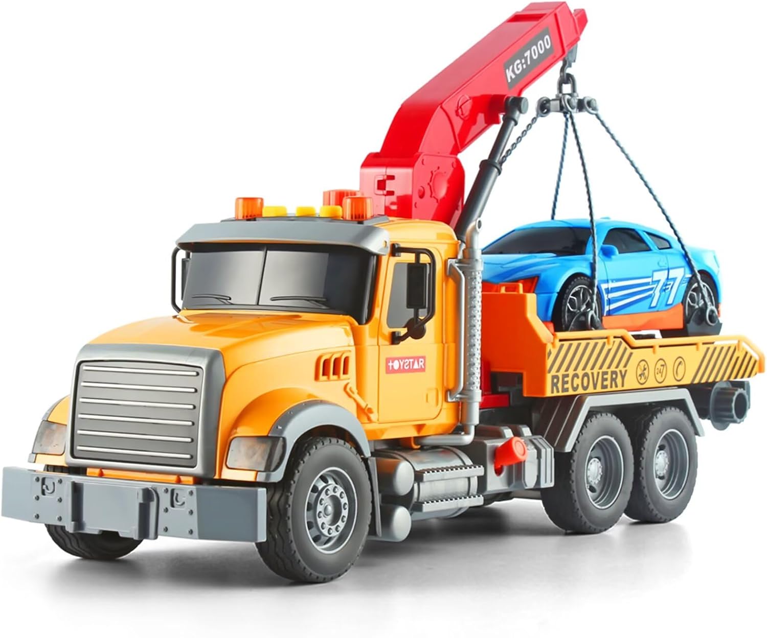 Detalle de Dwi Dowellin 15-Inch Friction-Powered Tow Truck with Roadster — Lights, Sounds, and a Fun Rescue Set for Kids 3–7