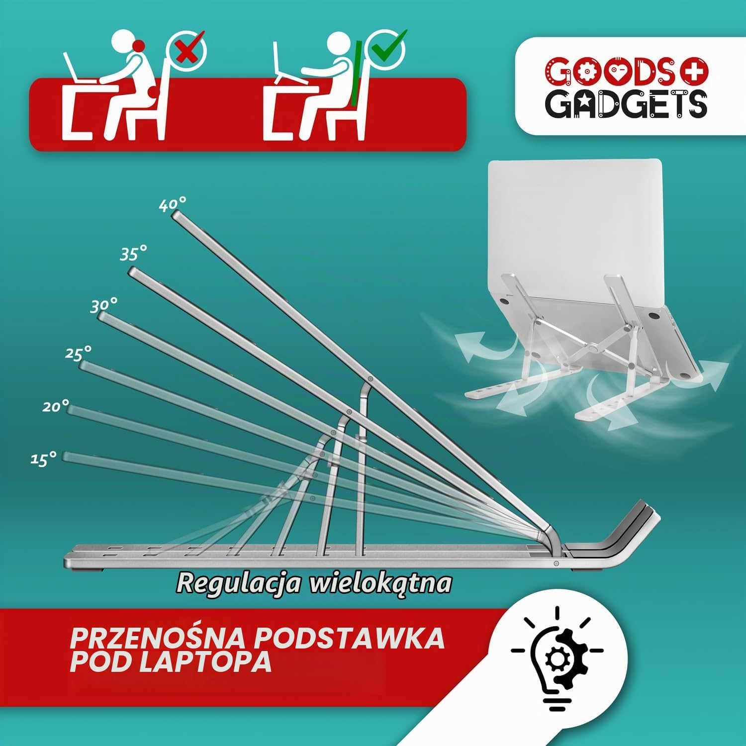 Thumbnail 1 de GOODS+GADGETS składana podstawka pod laptopa z aluminium, regulowana, 10–17″