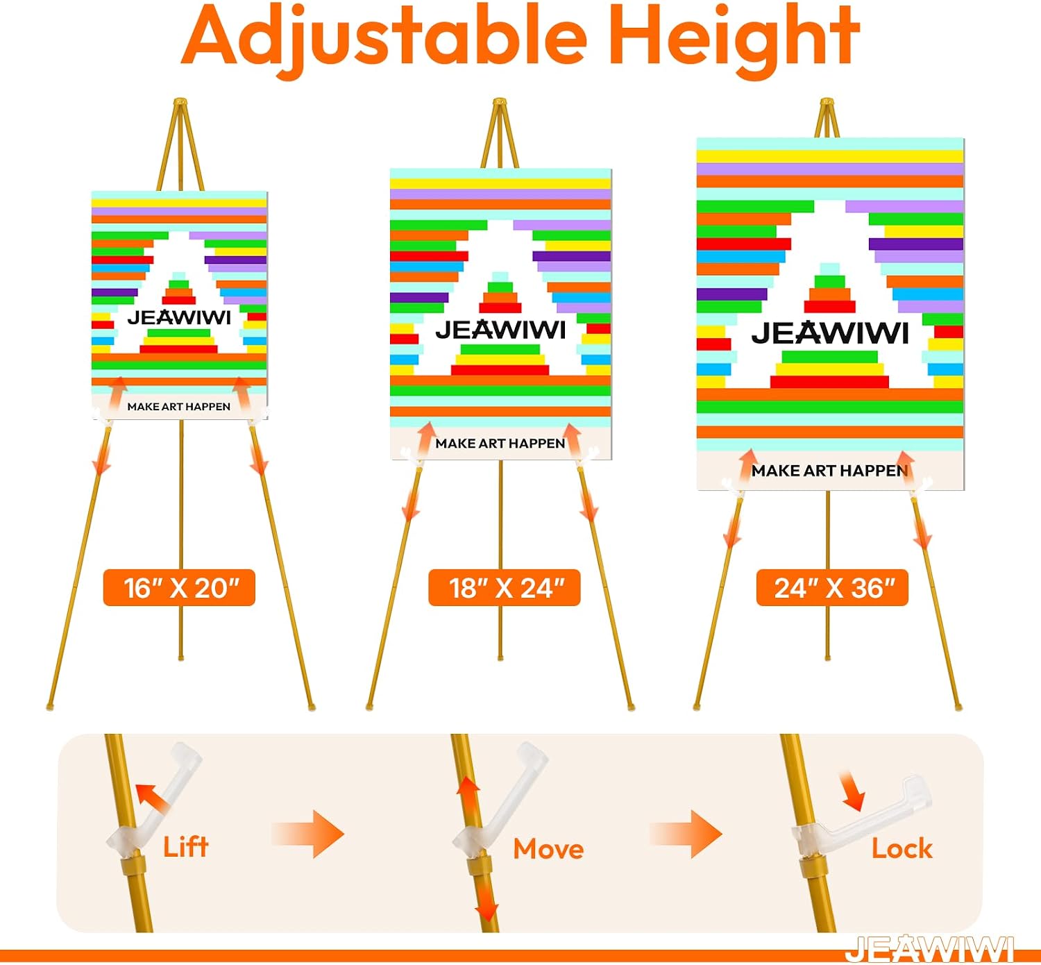 Thumbnail 3 de JEAWIWI GE01 Golden Easel, 66-Inch Adjustable Metal Display Stand