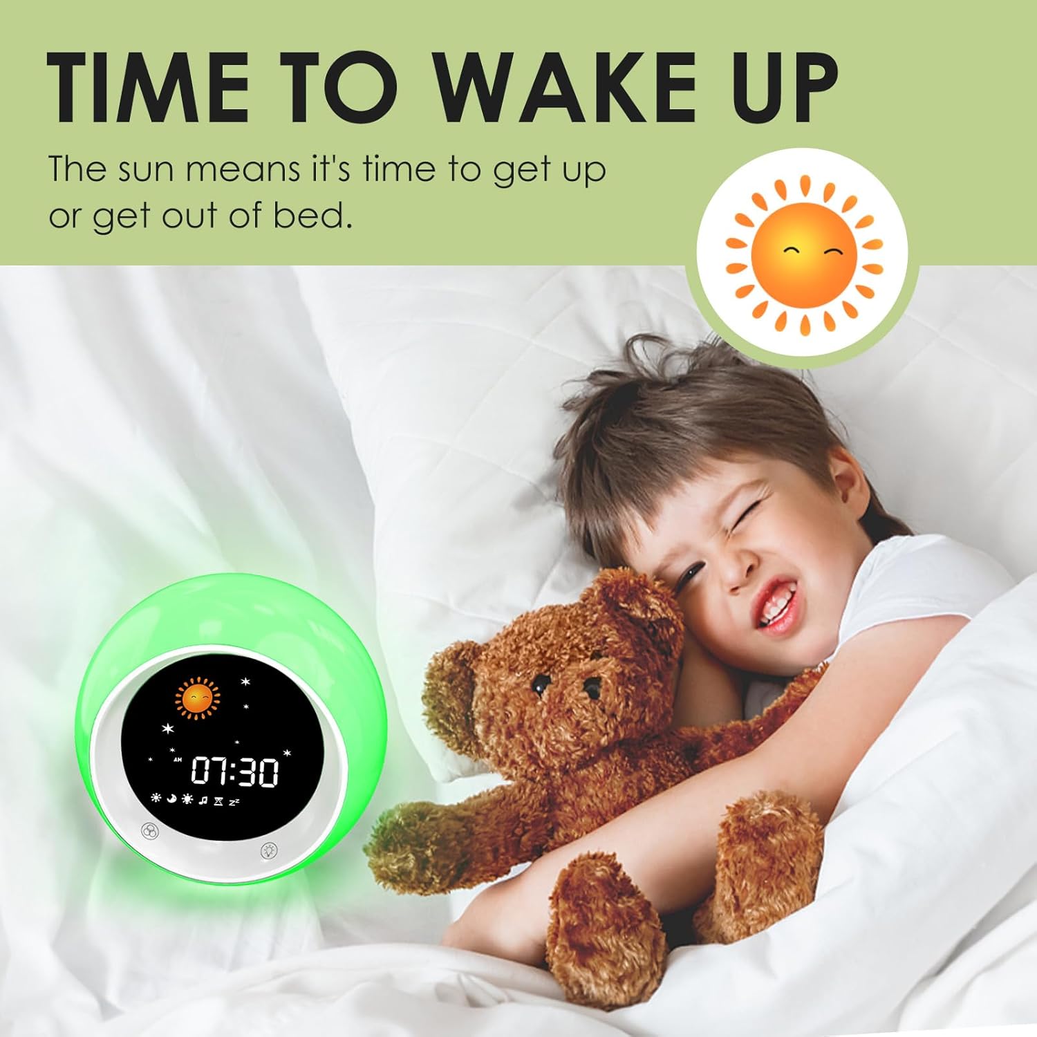 Thumbnail 4 de I·CODE Time to Wake Alarm Clock for Kids – sleep trainer, wake-up light, night sound machine