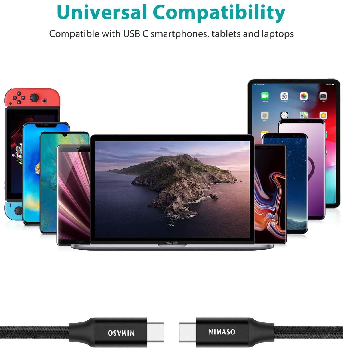 Thumbnail 5 de NIMASO USB-C 3.1 Gen 2 Cable (10Gbps) with 100W PD Fast Charging and 4K@60Hz Video Output (10FT)