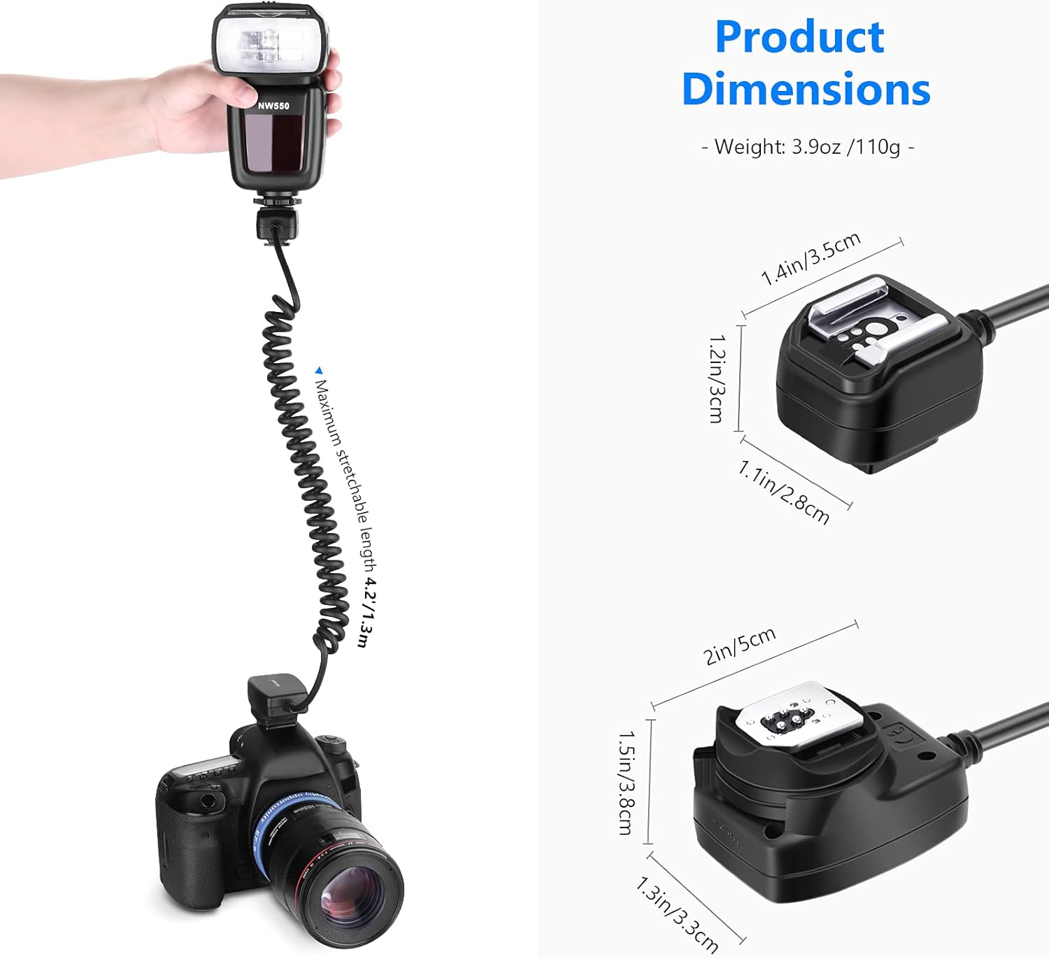Thumbnail 1 de NEEWER cavo TTL per speedlite esterno con attacco 1/4-20 e supporto treppiede, 1,3 m (compatibile con reflex Canon selezionate)