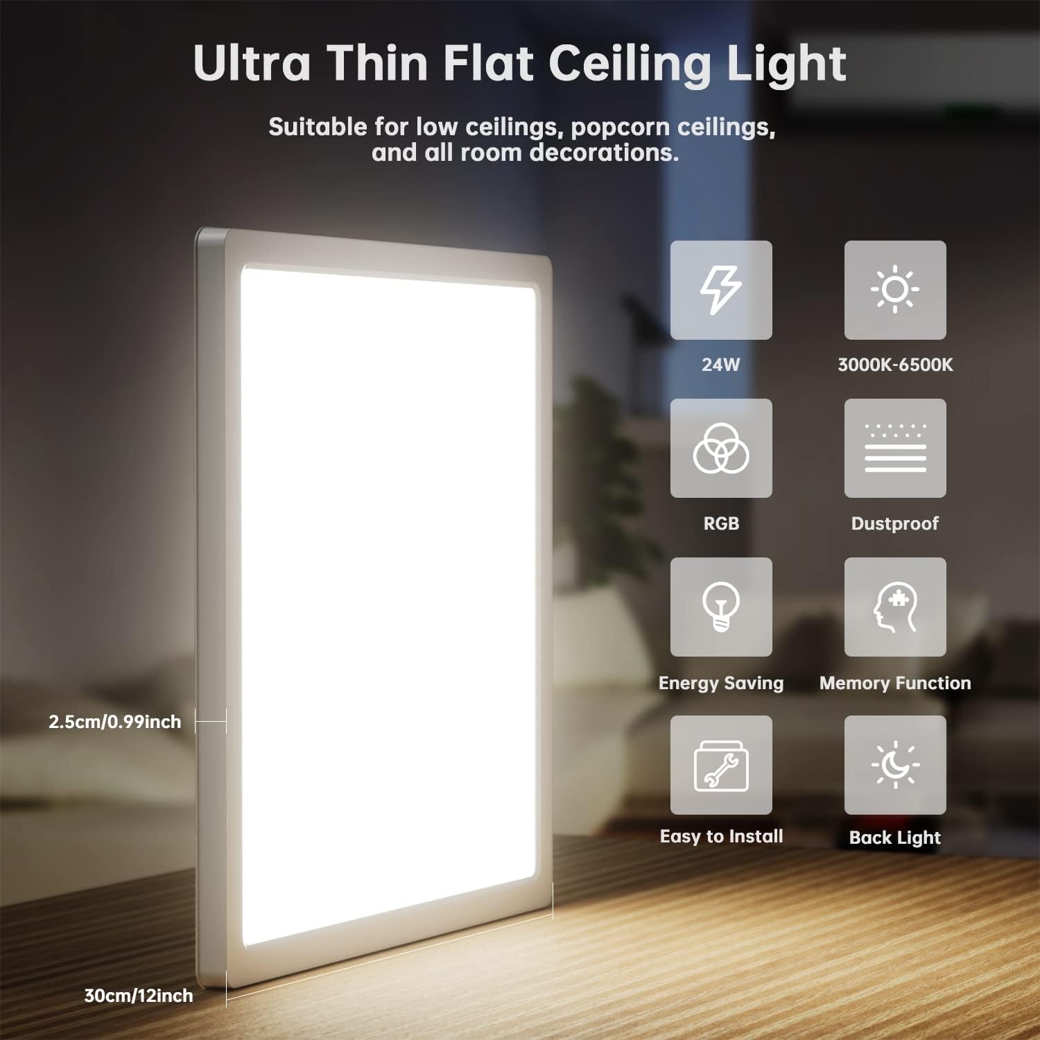 Thumbnail 6 de BLNAN RGB LED Deckenleuchte (24 W), dimmbar mit Fernbedienung und Farbwechsel 3000K–6500K