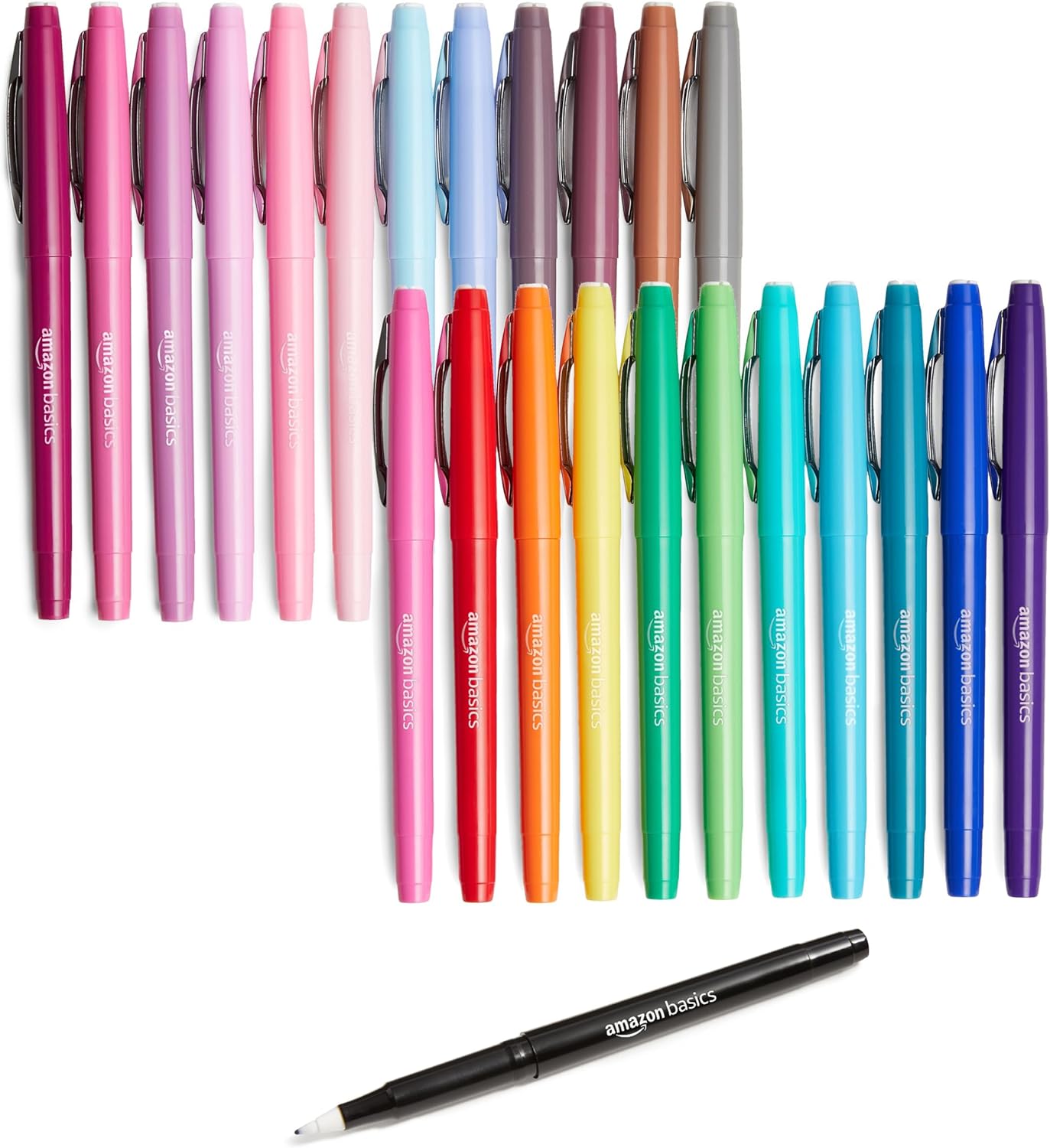 Detalle de Amazon Basics Filzstifte, 24er-Set, Mehrfarbig – hohe Pigmentierung, wasserbasierte Tinte