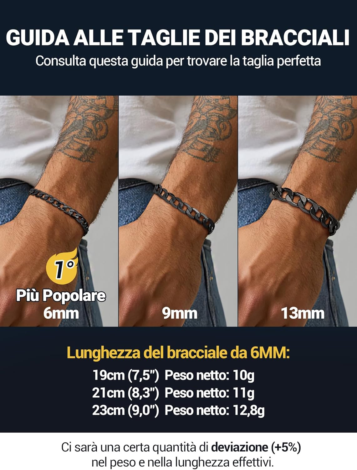 Thumbnail 2 de Bracciale uomo PROSTEEL in catena cubana tridimensionale (06/09/13 mm) in acciaio inox, confezione regalo