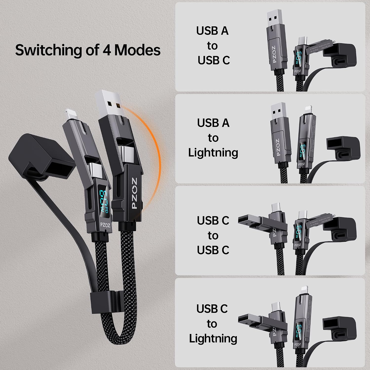 Detalle de PZOZ Multi Charger Cable 60W keychain fast charging cable