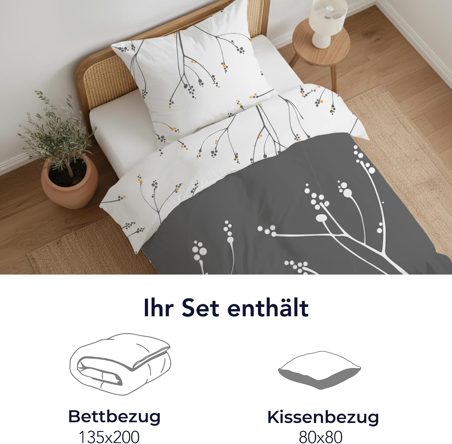 Thumbnail 4 de Dreamzie Bettwäsche 135x200 Grau 2-teilig