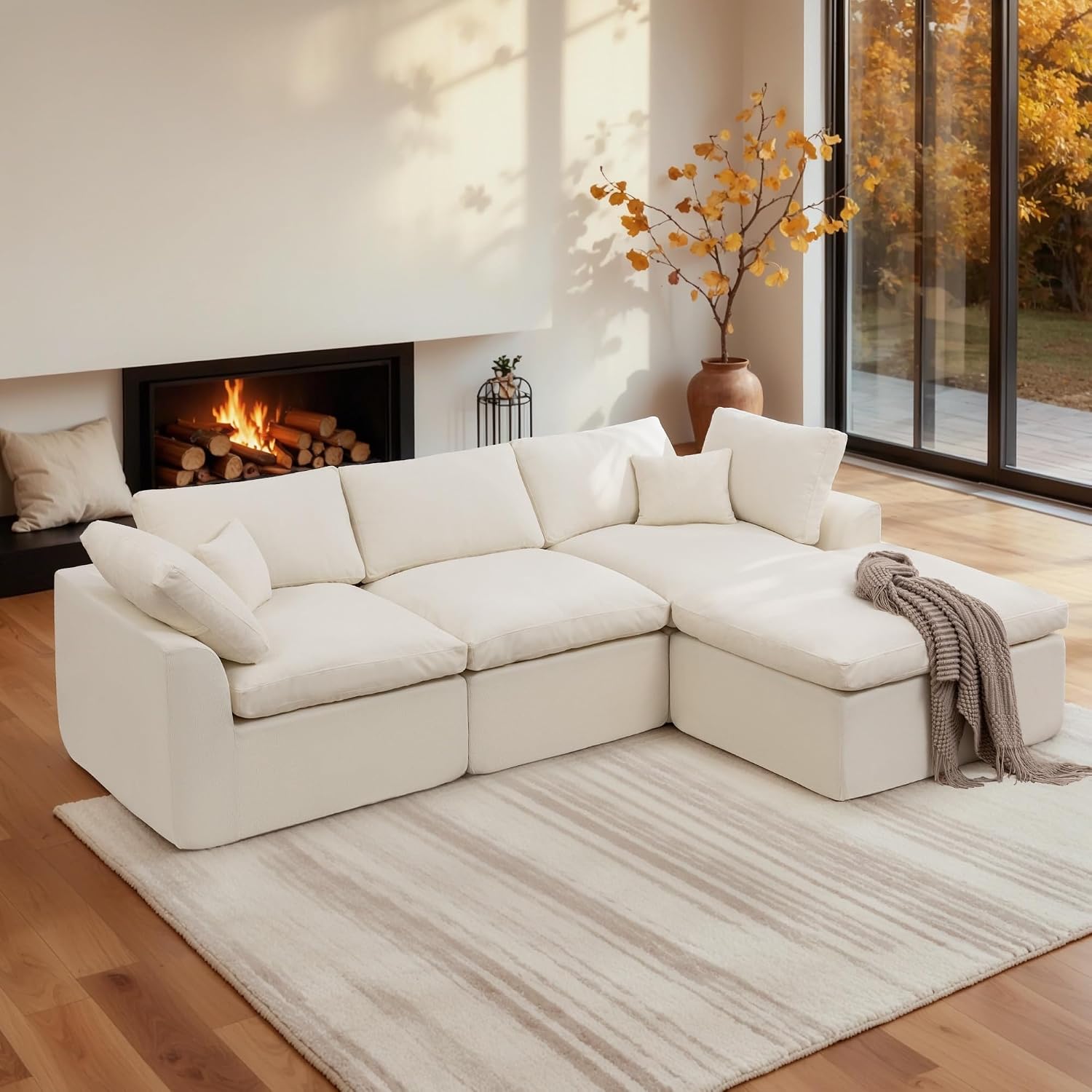 Detalle de Korser LSYB-5525BEIGE 110-Inch Modular Chenille Sectional Sofa with Ottoman