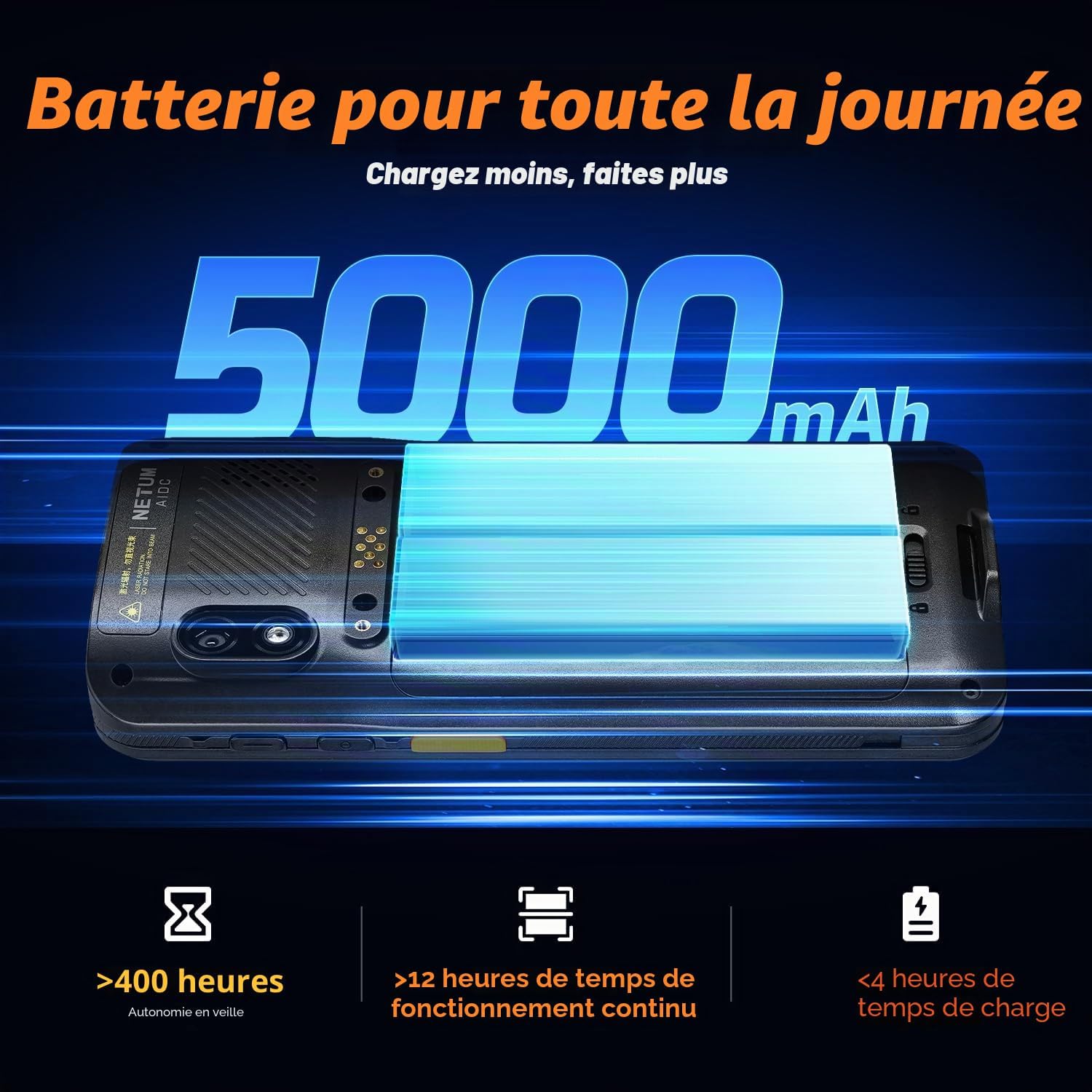 Detalle de NETUM Q900 — Scanner Android 14, écran 5,99" et motorisation HS7 Honeywell, autonomie et robustesse pour entrepôt