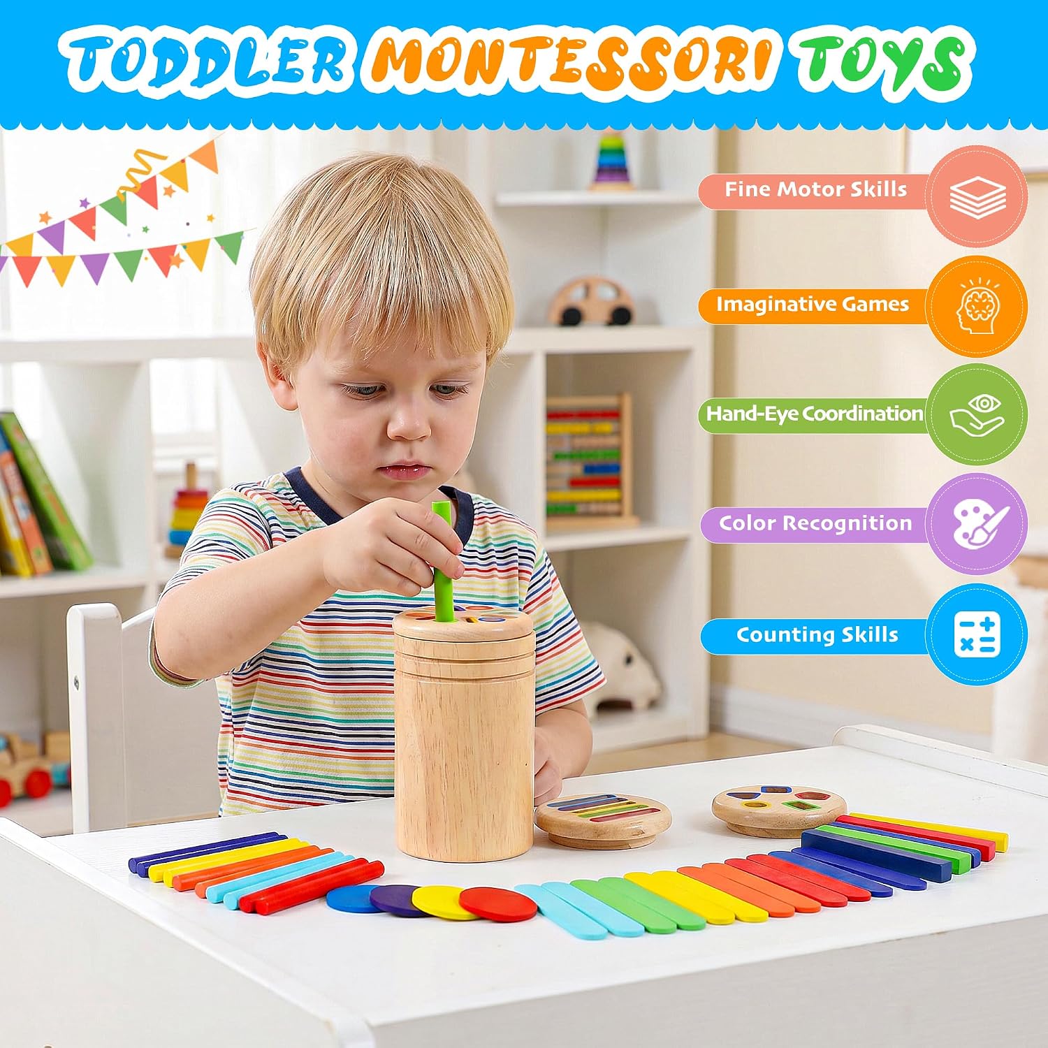 Thumbnail 1 de Montessori 4-in-1 Wooden Colour Sorting Toys for 1–3 Year Olds