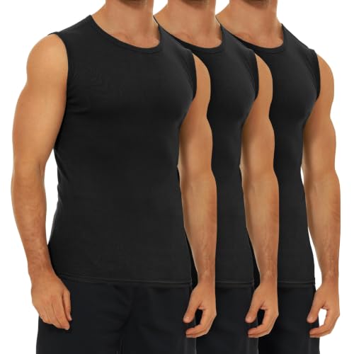 Detalle de FALARY Canottiera Uomo Cotone Sportiva Palestra – Pacco da 3 Nero XL