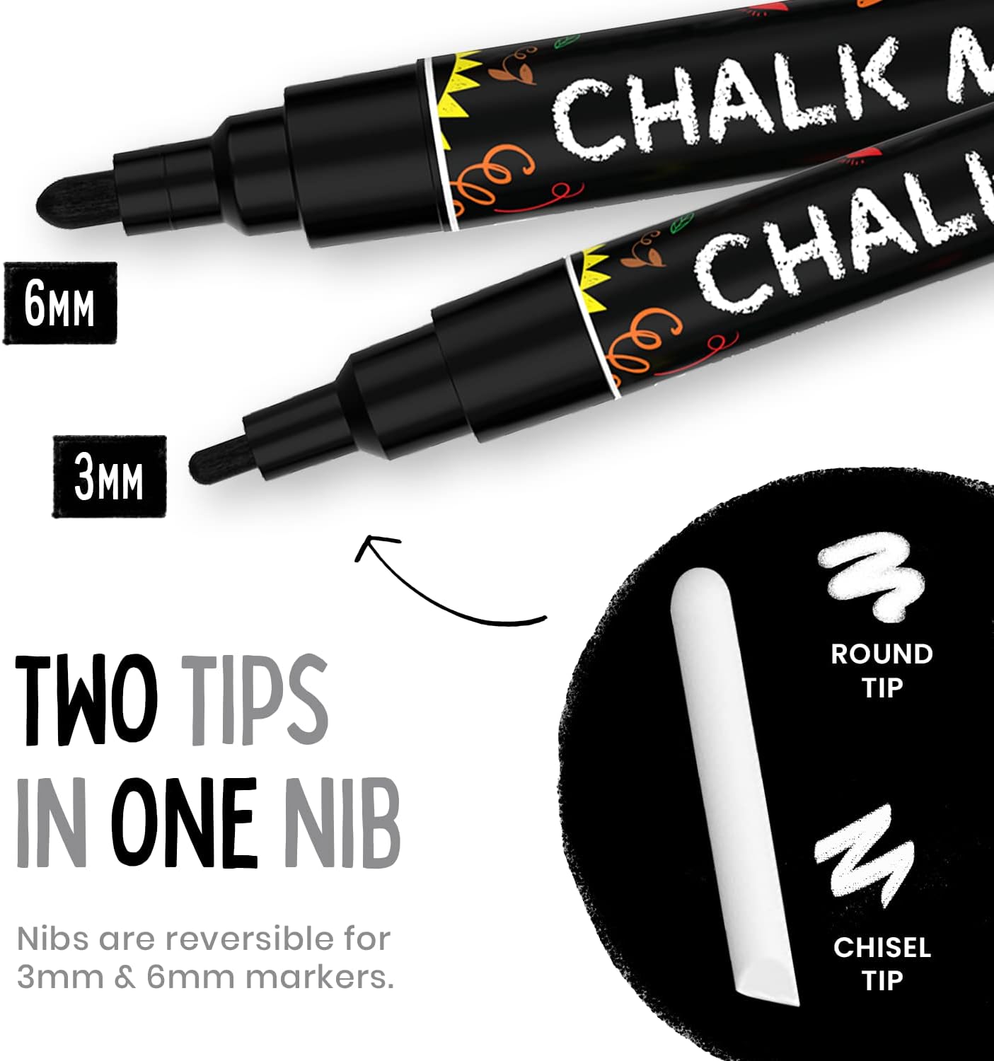 Detalle de Chalkola Kreidestifte Schwarz – 5er Multipack mit Spitzen von 1 bis 15 mm
