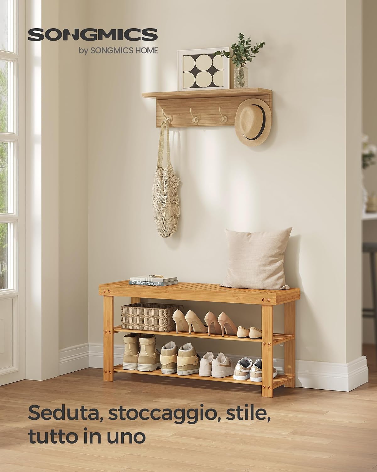 Detalle 2 de SONGMICS LBS90N Scarpiera in bambù 90L 3 livelli