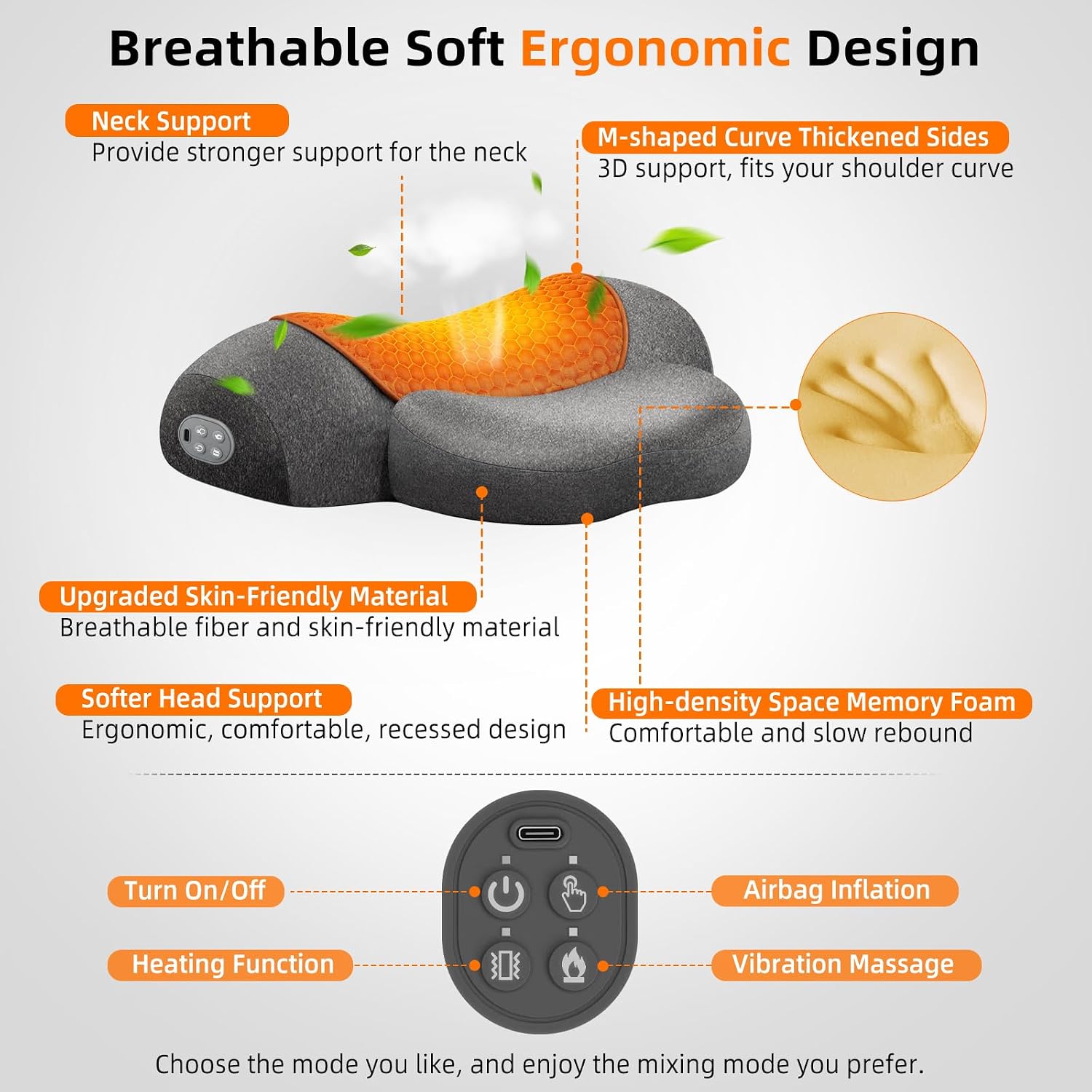 Detalle de Upalled Cordless Heated Neck Massager Pillow with Massage and Stretching