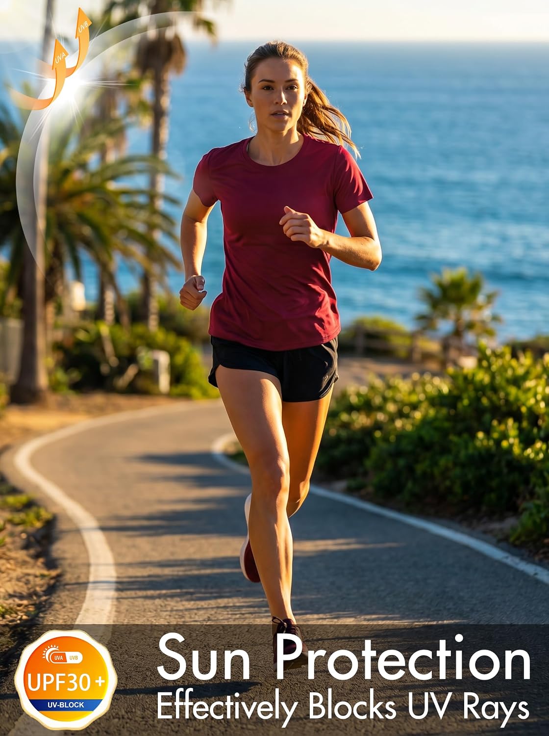 Detalle de 6-Pack Women’s Short Sleeve Workout Tops with UPF Sun Protection, Quick-Dry Crew Neck Tees