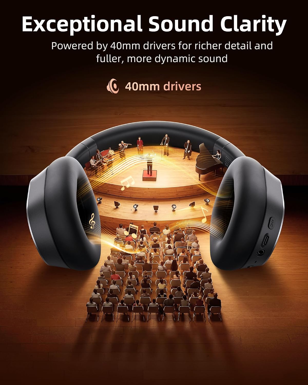 Detalle 2 de bmani H2 Over-Ear ANC Headphones, 120-Hour Battery, Bluetooth 6.0, Black