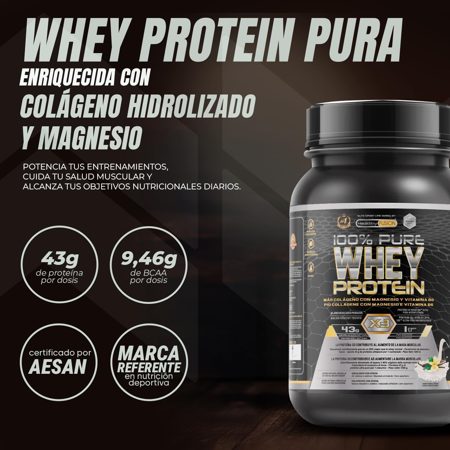 Detalle 2 de Healthy Fusion Whey Protein 💪 Colágeno y Magnesio | Vainilla 1000g