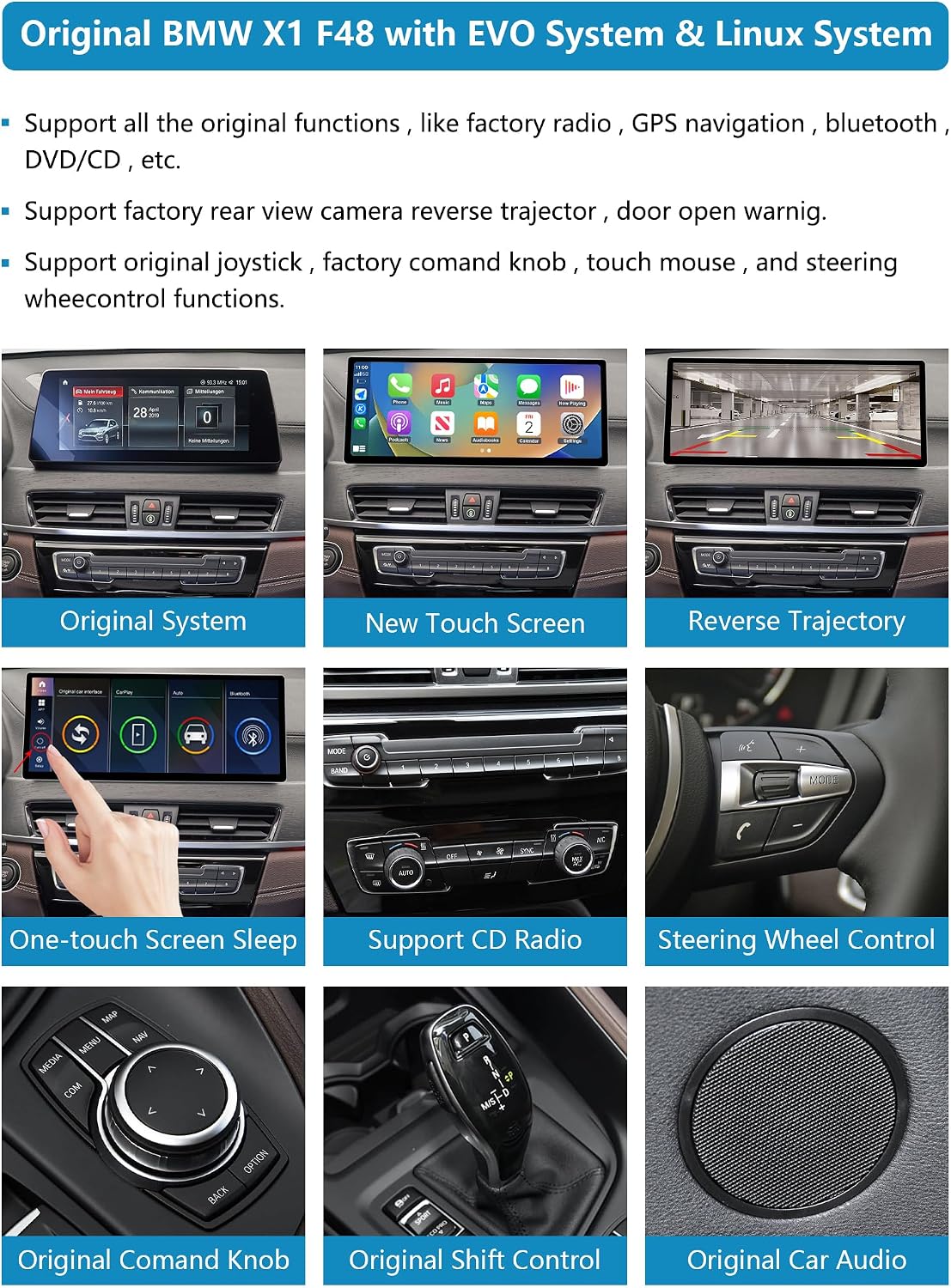 Detalle de Autoradio Ninetom écran tactile 12,3" pour BMW X1 F48 (2016-2022) avec CarPlay et Android Auto sans fil