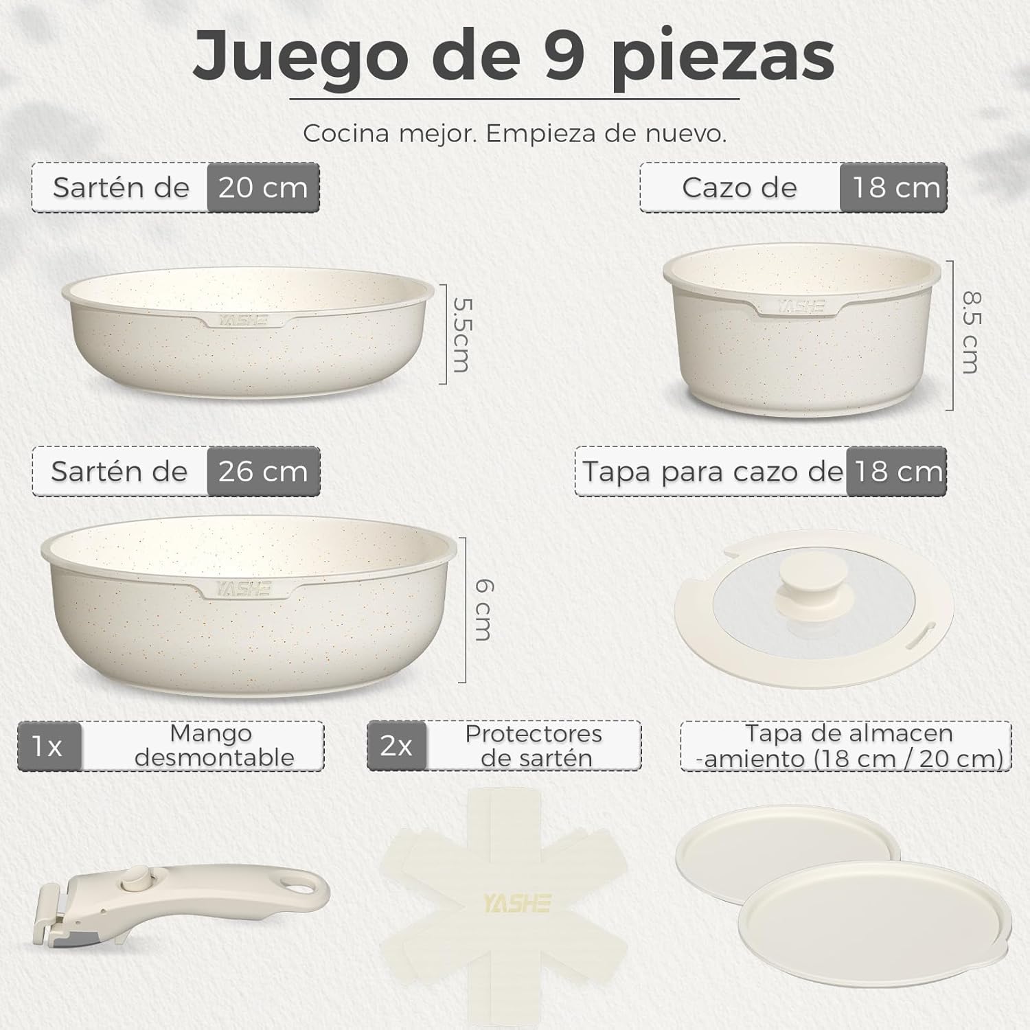 Detalle 2 de YASHE 9 piezas ollas y sartenes antiadherentes