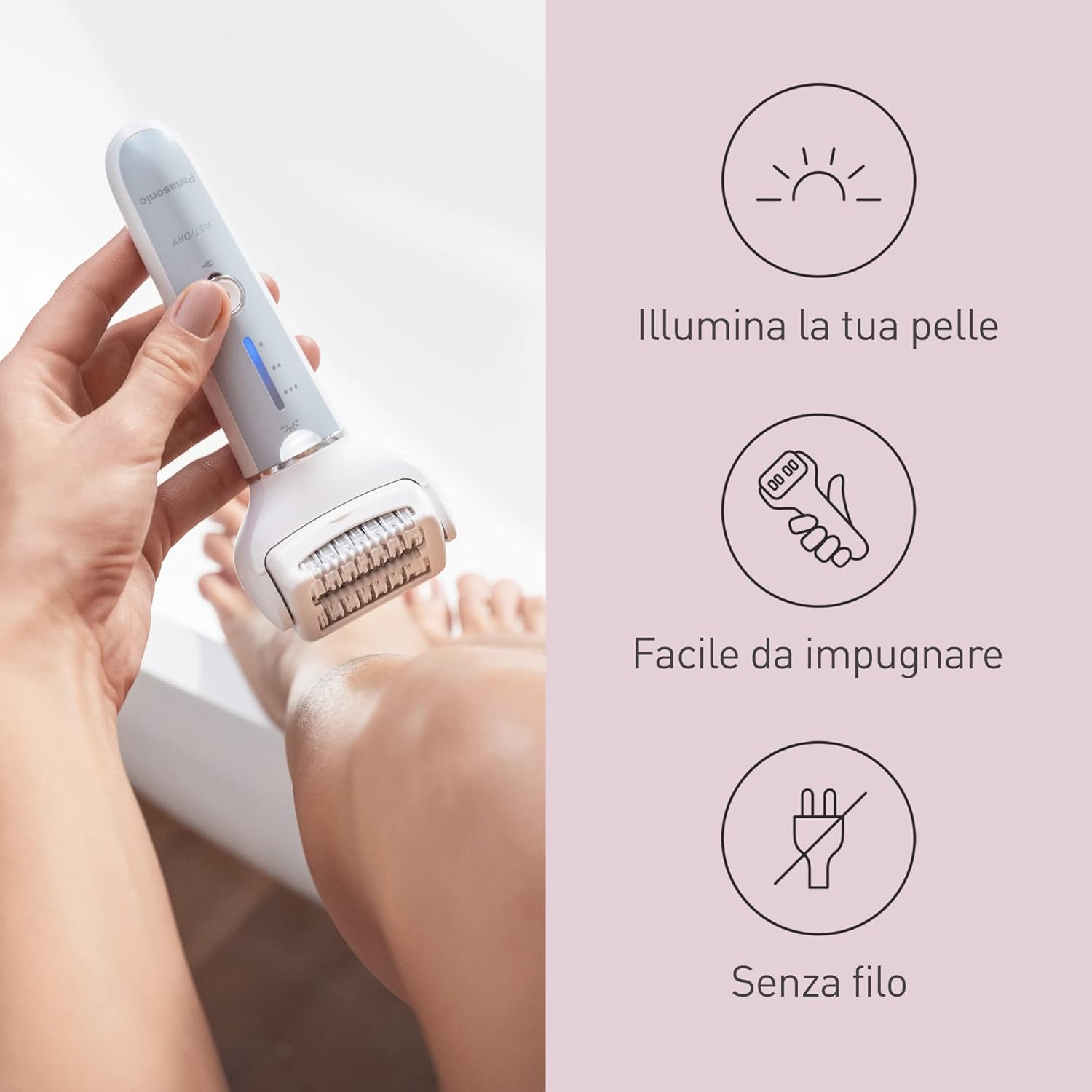 Thumbnail 6 de Panasonic ES-EY90 epilatore wet & dry con doppio disco a 60 pinzette, testina flessibile 90° e luce LED