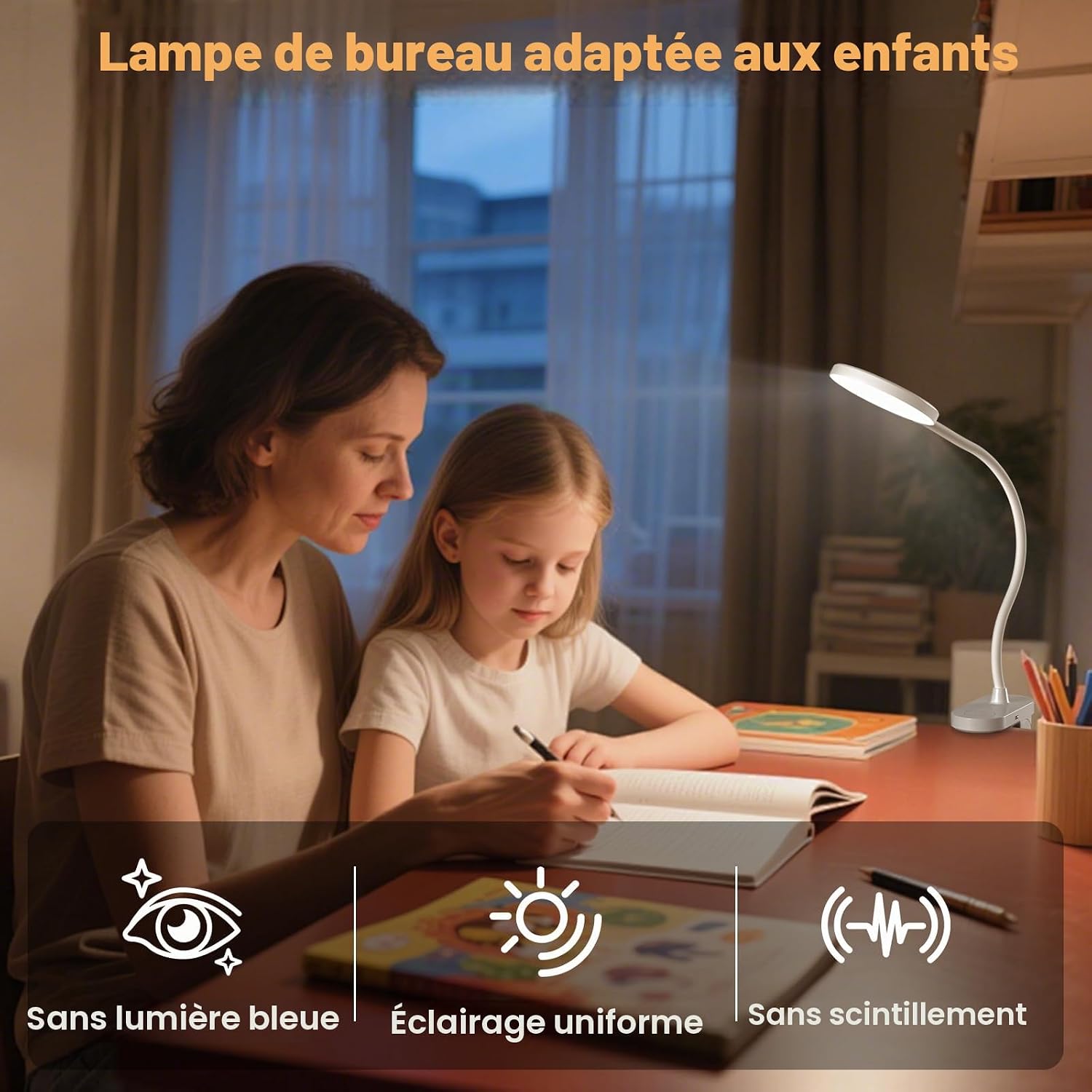 Detalle de ZAPLIT led-leeslamp met klem, 97 leds, USB-C en 10 helderheidsniveaus