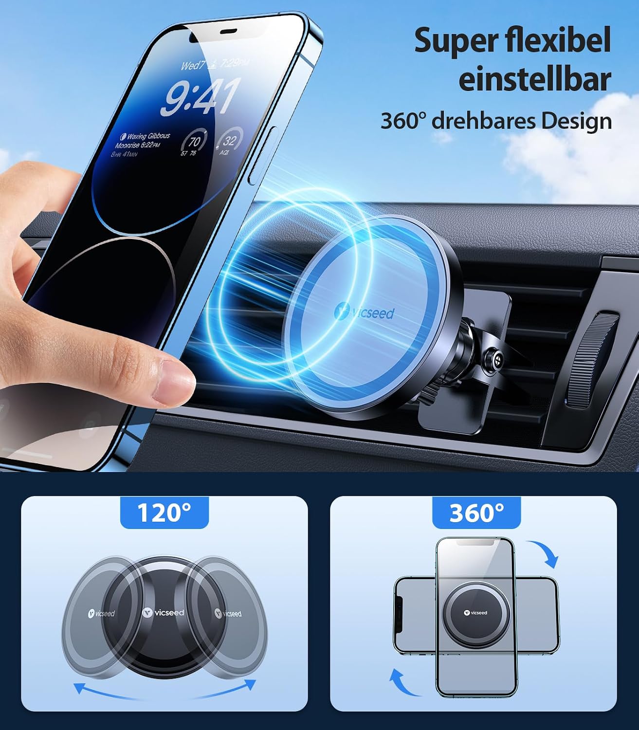 Thumbnail 3 de VICSEED Handyhalterung Auto Magnet Lüftung für MagSafe – starke Haltekraft (20 x N55)