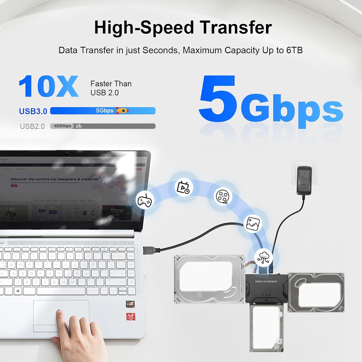 Thumbnail 1 de Gbformat Adapteur Disque Dur USB 3.0 — SATA/IDE pour 2,5" et 3,5" HDD/SSD
