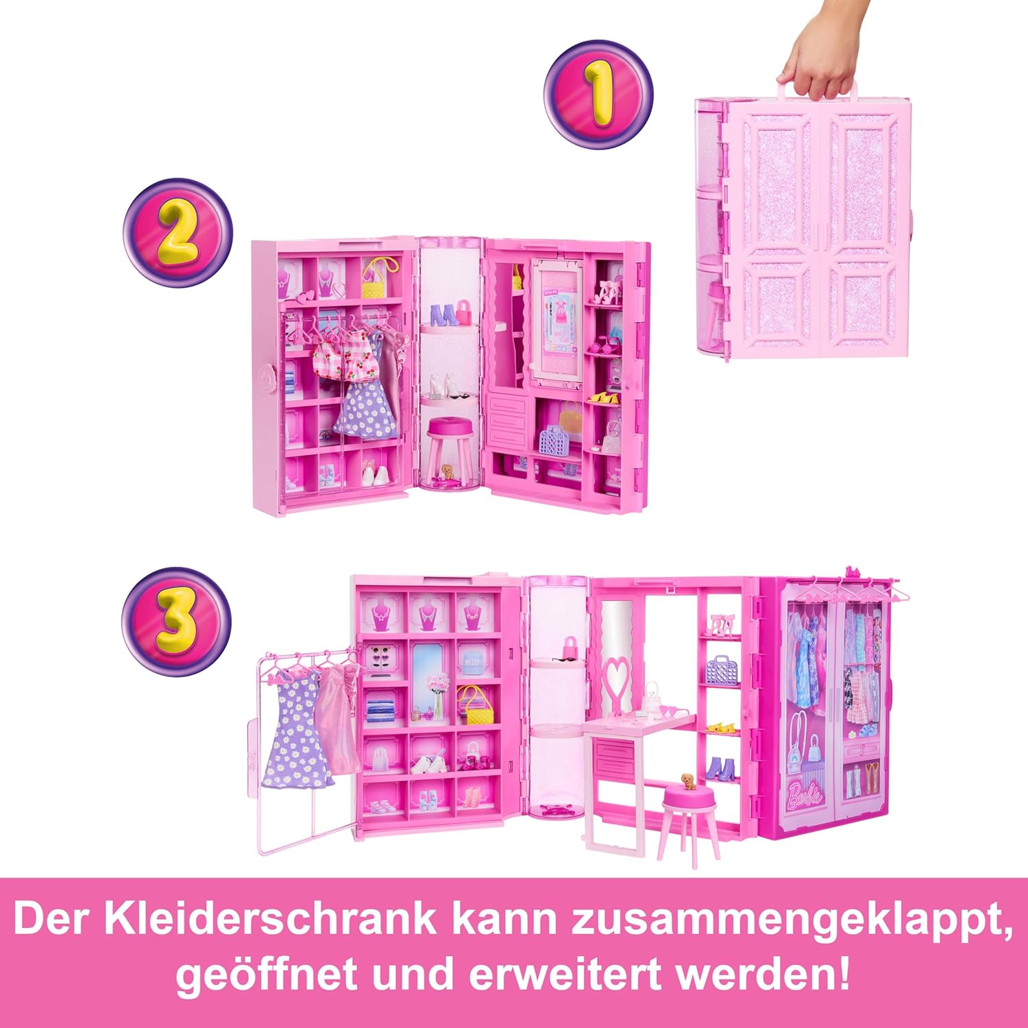 Detalle de Barbie Traumkleiderschrank Spielzeug – Komplettes Fashion-Set mit Barbie-Puppe, 25+ Teilen und 3 Outfits
