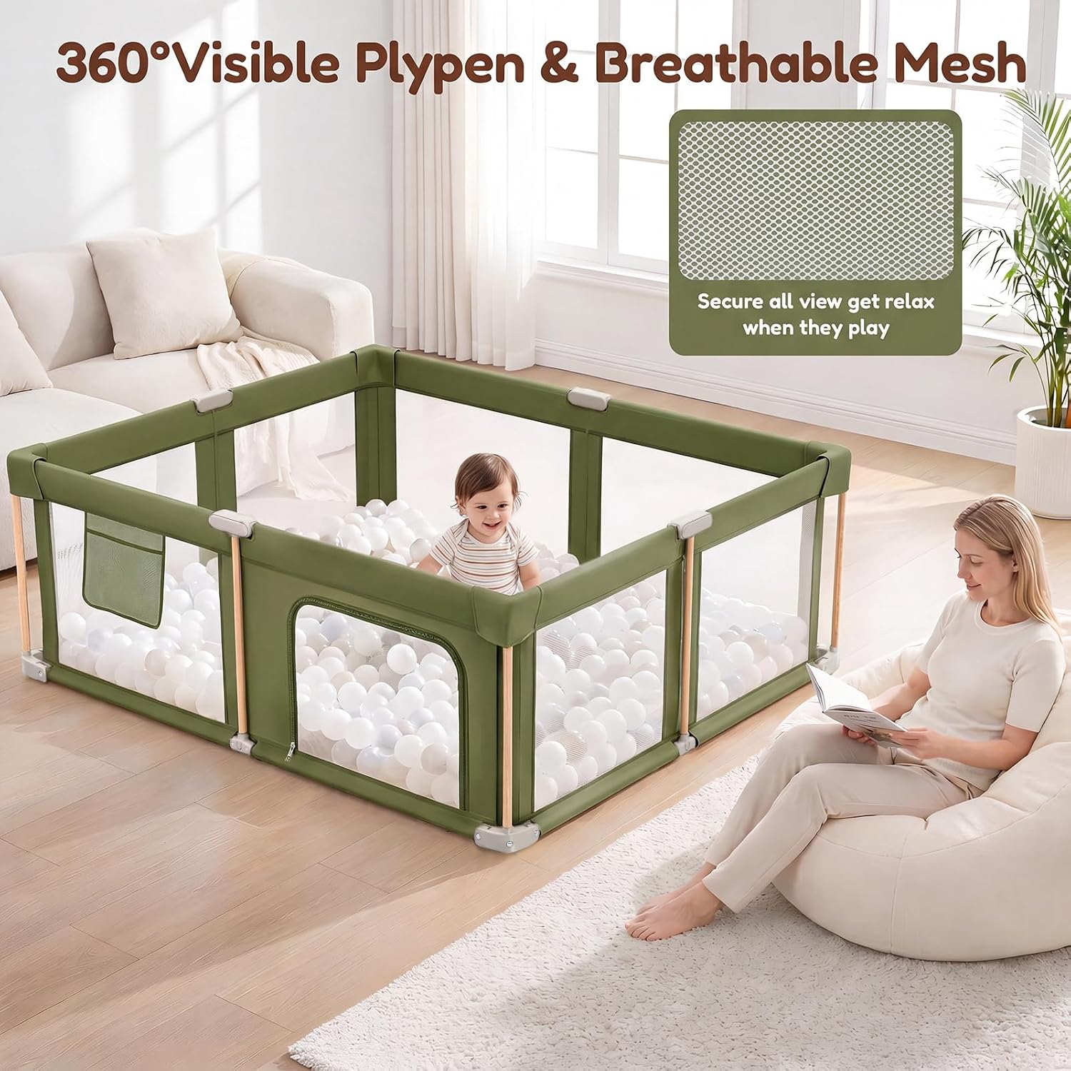 Thumbnail 5 de JevrJeur Foldable Baby Playpen with Mat, 71" × 59", Breathable Mesh