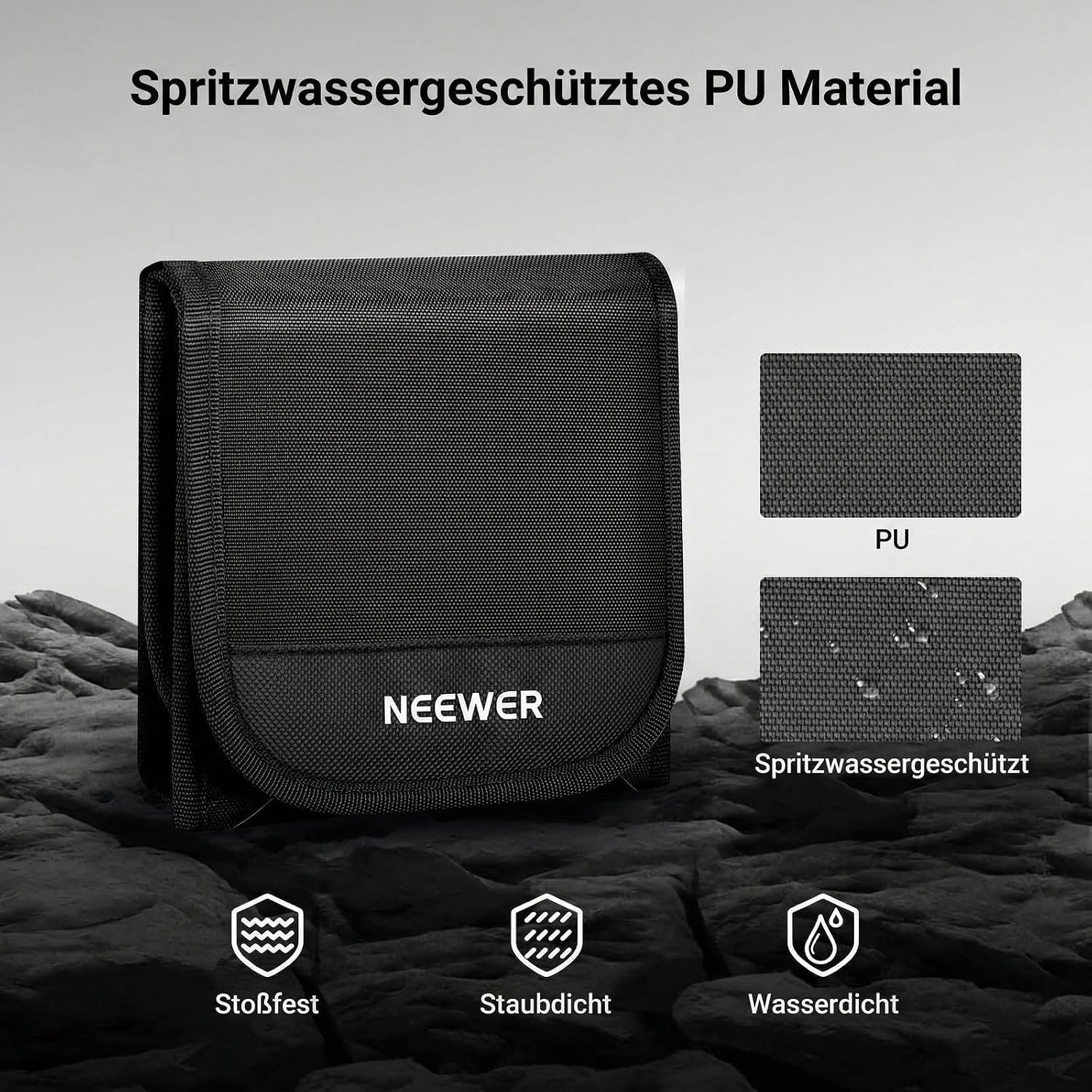 Thumbnail 2 de NEEWER Dreifach faltbare 67mm Filtertasche – spritzwassergeschütztes Etui für bis zu drei 67mm Filter (PB14)