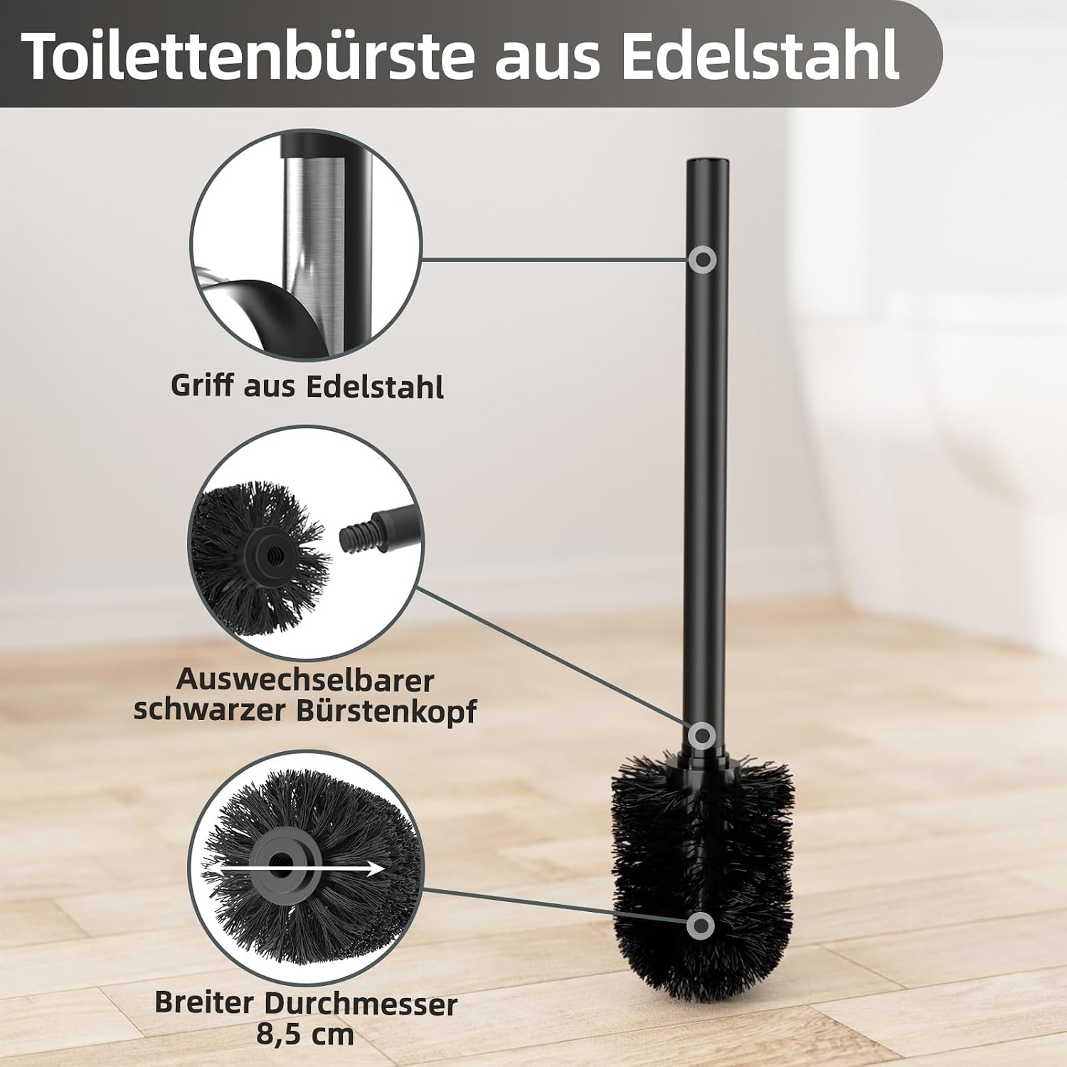 Thumbnail 4 de Susswiff Piantana portarotolo e scopino WC in acciaio inox Nero, con base stabile e supporto per 2 rotoli