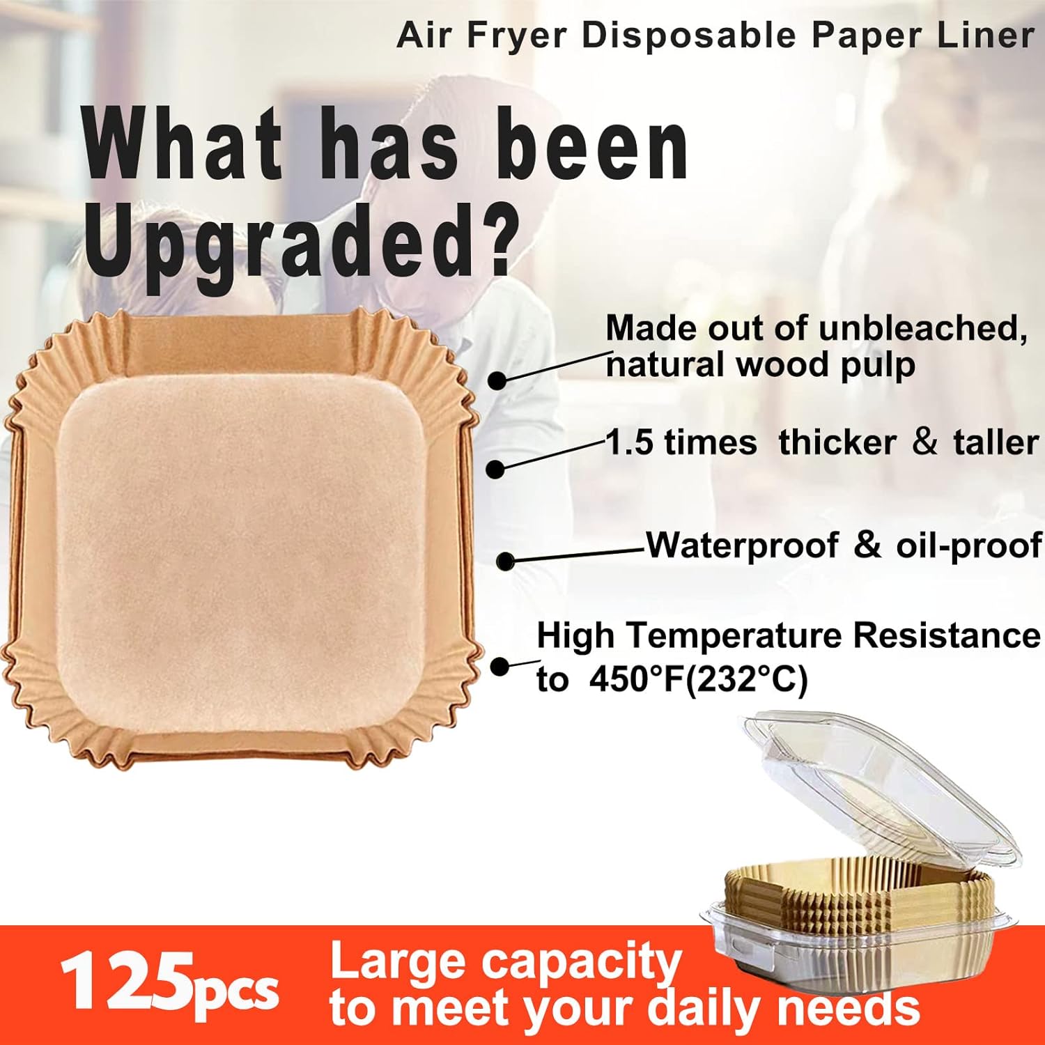 Thumbnail 1 de Disposable Air Fryer Liner Liners (9 Inch, Square) — Parchment Paper for 5–8 Quart Air Fryers, 125 Pack