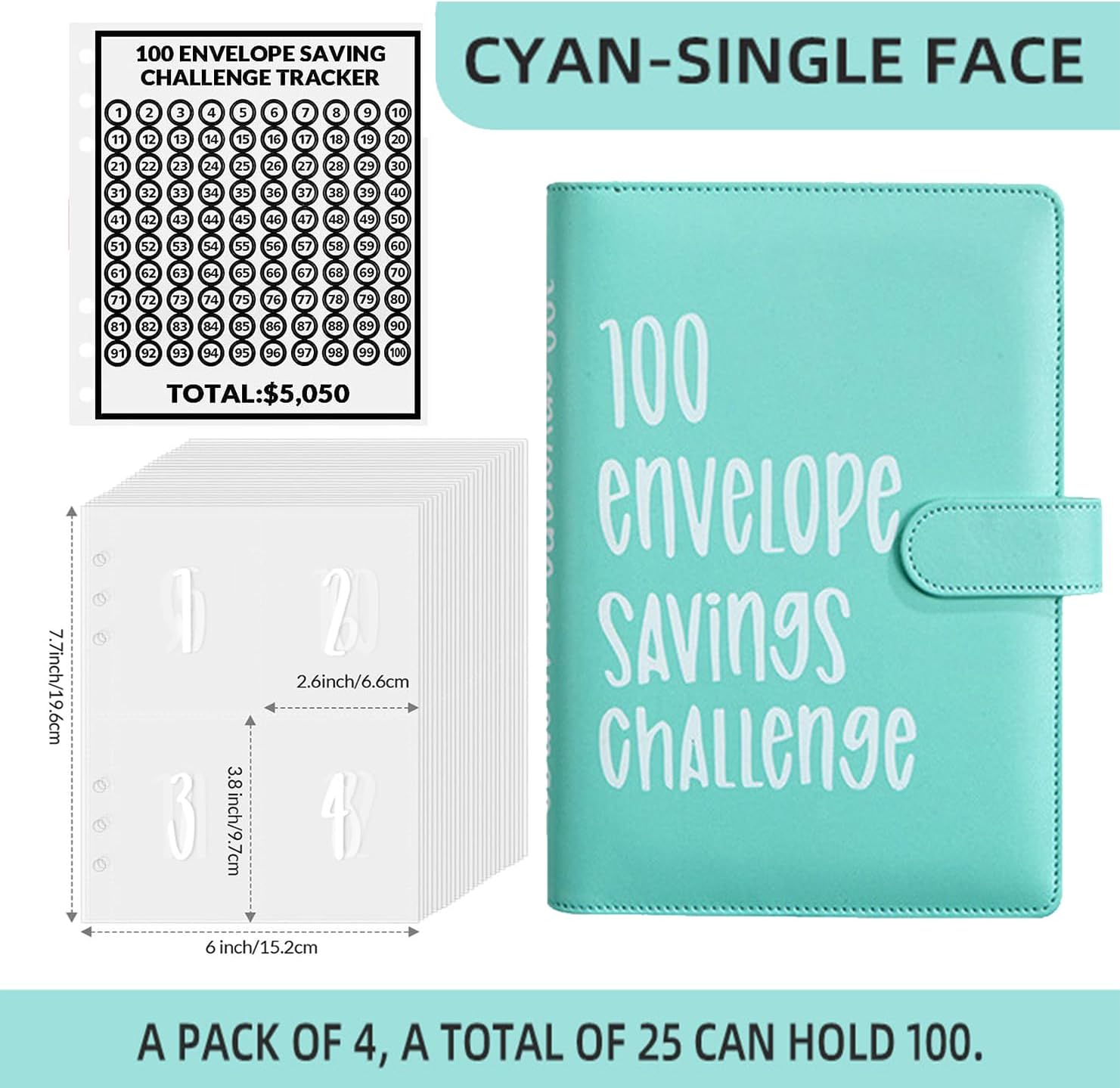 Detalle 2 de AASLOB jujs 100 Envelope Challenge Binder, Green Cash Savings Organizer