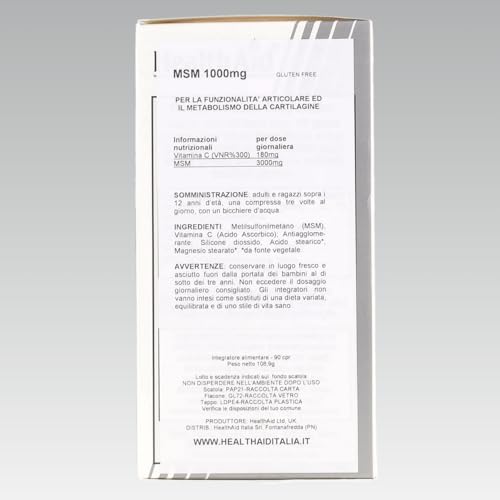 Thumbnail 4 de HealthAid MSM 1000mg 90 Compresse: supporto articolare e benessere muscolare