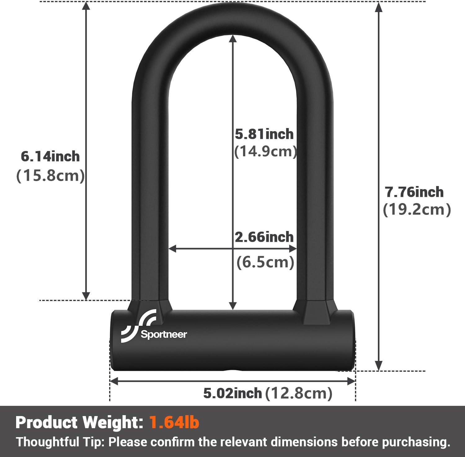 Detalle de Sportneer Bike Lock 17mm D Lock
