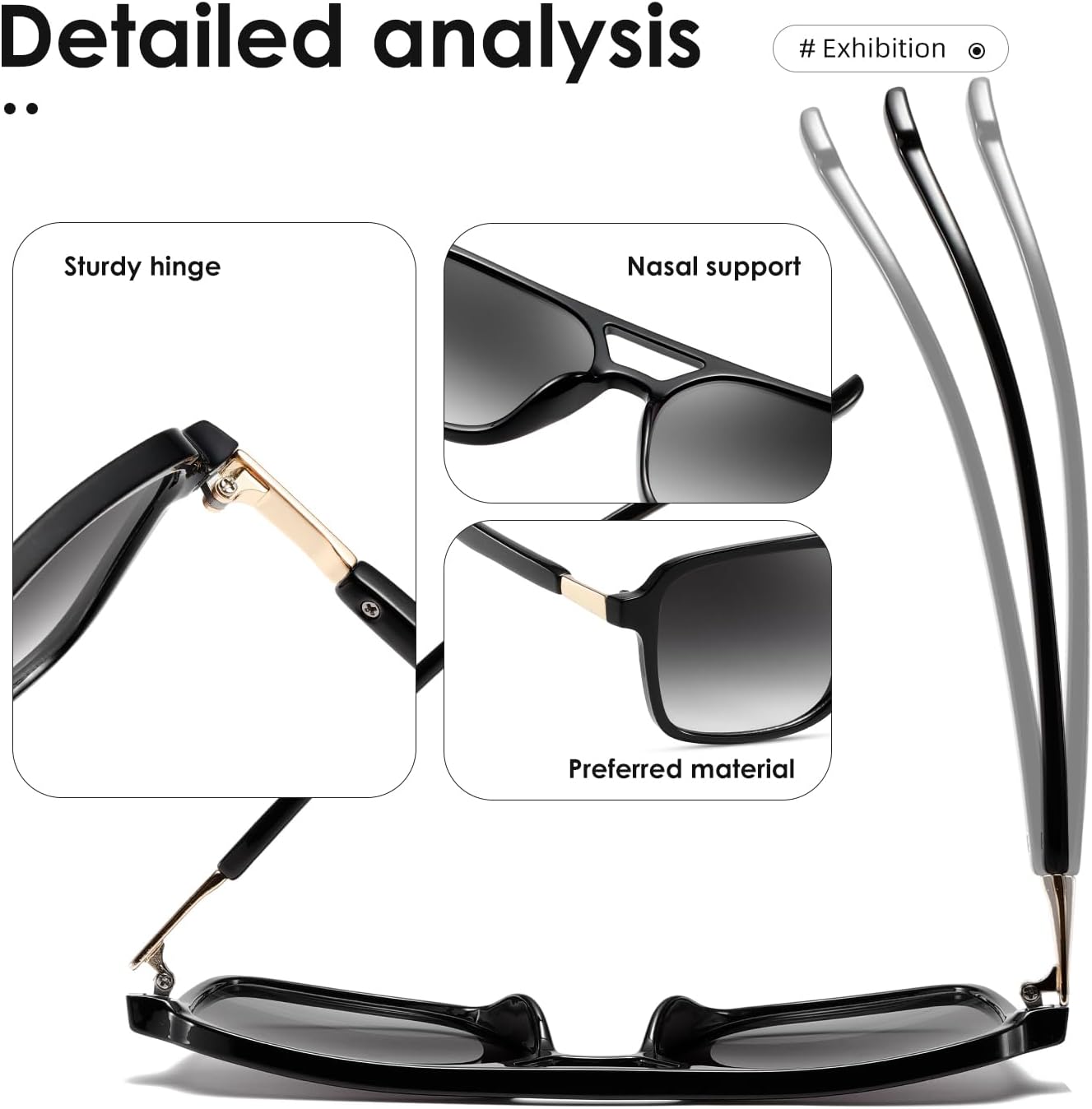 Thumbnail 5 de kimorn Retro Sonnenbrille für Damen & Herren – rechteckiger Vintage-Rahmen mit UV400-Schutz (K1649)